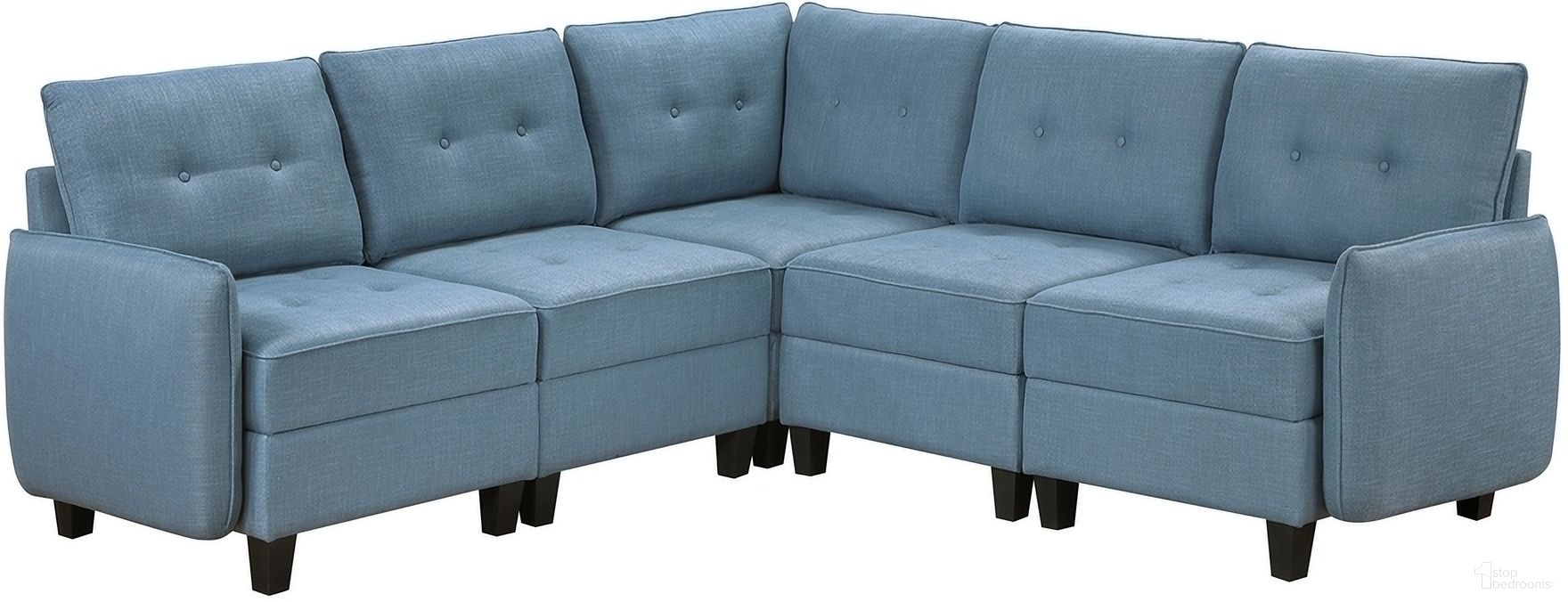 The appearance of Garren 5-Piece Sectional with Storage In Blue designed by Homelegance in the transitional interior design. This blue piece of furniture was selected by 1StopBedrooms from Garren Collection to add a touch of cosiness and style into your home. Sku: 9557BUE-C1A;9557BUE-C1A;9557BUE-AC;9557BUE-AC;9557BUE-CR. Material: Textured.