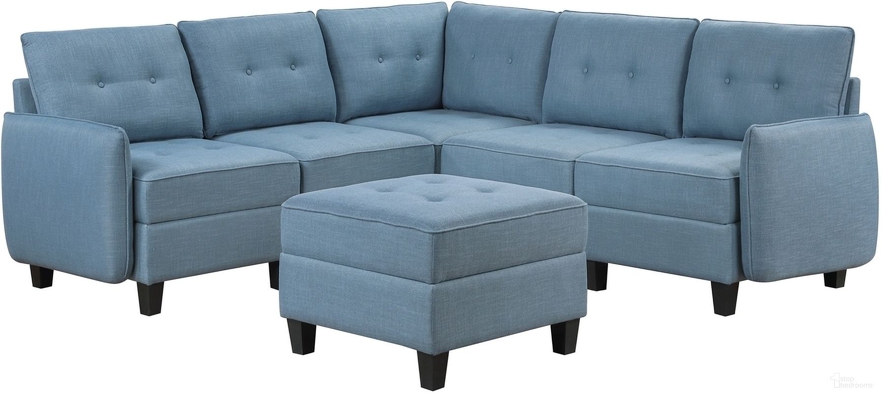 The appearance of Garren 6-Piece Sectional with Storage and Ottoman In Blue designed by Homelegance in the transitional interior design. This blue piece of furniture  was selected by 1StopBedrooms from Garren Collection to add a touch of cosiness and style into your home. Sku: 9557BUE-C1A;9557BUE-C1A;9557BUE-AC;9557BUE-AC;9557BUE-CR;9557BUE-4. Material: Textured.