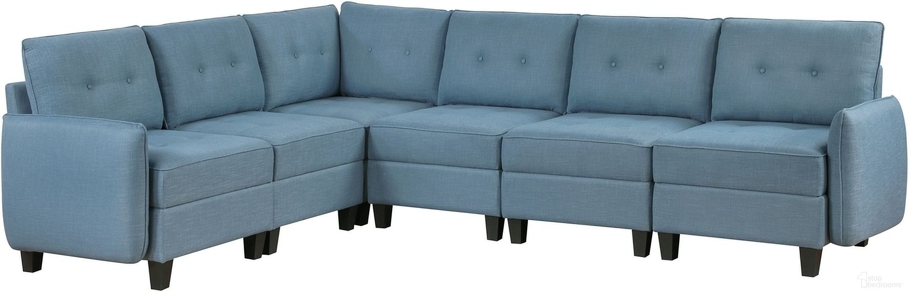 The appearance of Garren 6-Piece Sectional with Storage In Blue designed by Homelegance in the transitional interior design. This blue piece of furniture was selected by 1StopBedrooms from Garren Collection to add a touch of cosiness and style into your home. Sku: 9557BUE-C1A;9557BUE-C1A;9557BUE-AC;9557BUE-AC;9557BUE-AC;9557BUE-CR. Material: Textured.