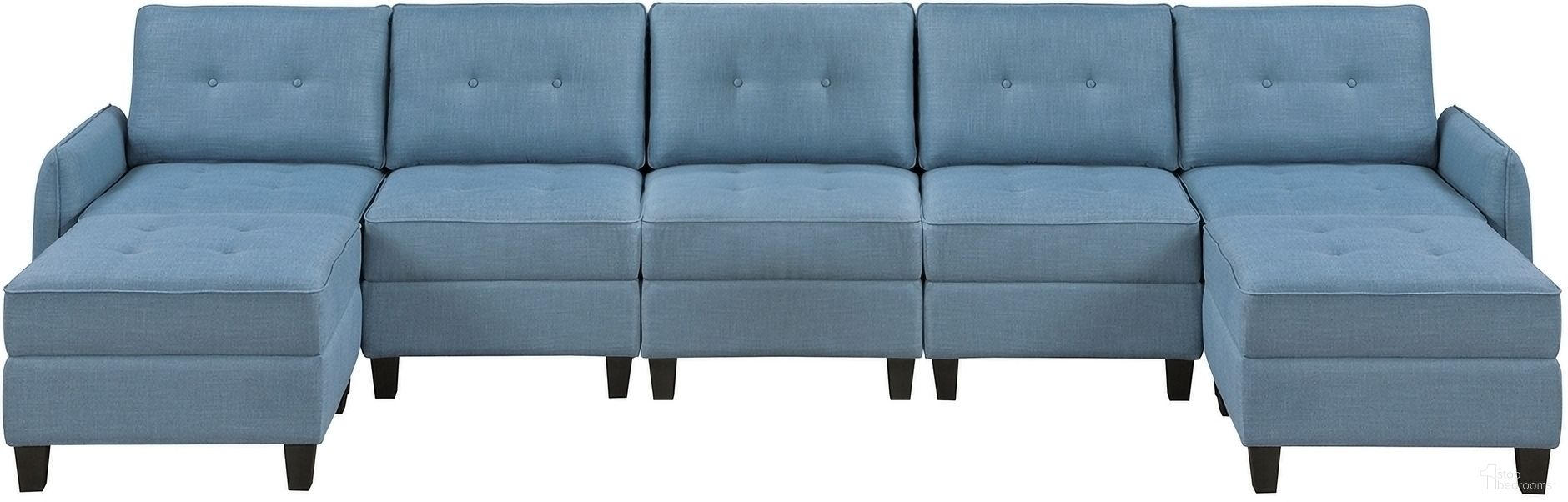 The appearance of Garren 7-Piece Sectional with Storage and Two Ottomans In Blue designed by Homelegance in the transitional interior design. This blue piece of furniture  was selected by 1StopBedrooms from Garren Collection to add a touch of cosiness and style into your home. Sku: 9557BUE-C1A;9557BUE-C1A;9557BUE-AC;9557BUE-AC;9557BUE-AC;9557BUE-4;9557BUE-4. Material: Textured.