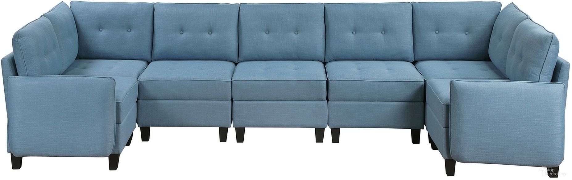 The appearance of Garren 7-Piece Sectional with Storage In Blue designed by Homelegance in the transitional interior design. This blue piece of furniture was selected by 1StopBedrooms from Garren Collection to add a touch of cosiness and style into your home. Sku: 9557BUE-C1A;9557BUE-C1A;9557BUE-AC;9557BUE-AC;9557BUE-AC;9557BUE-CR;9557BUE-CR. Material: Textured.