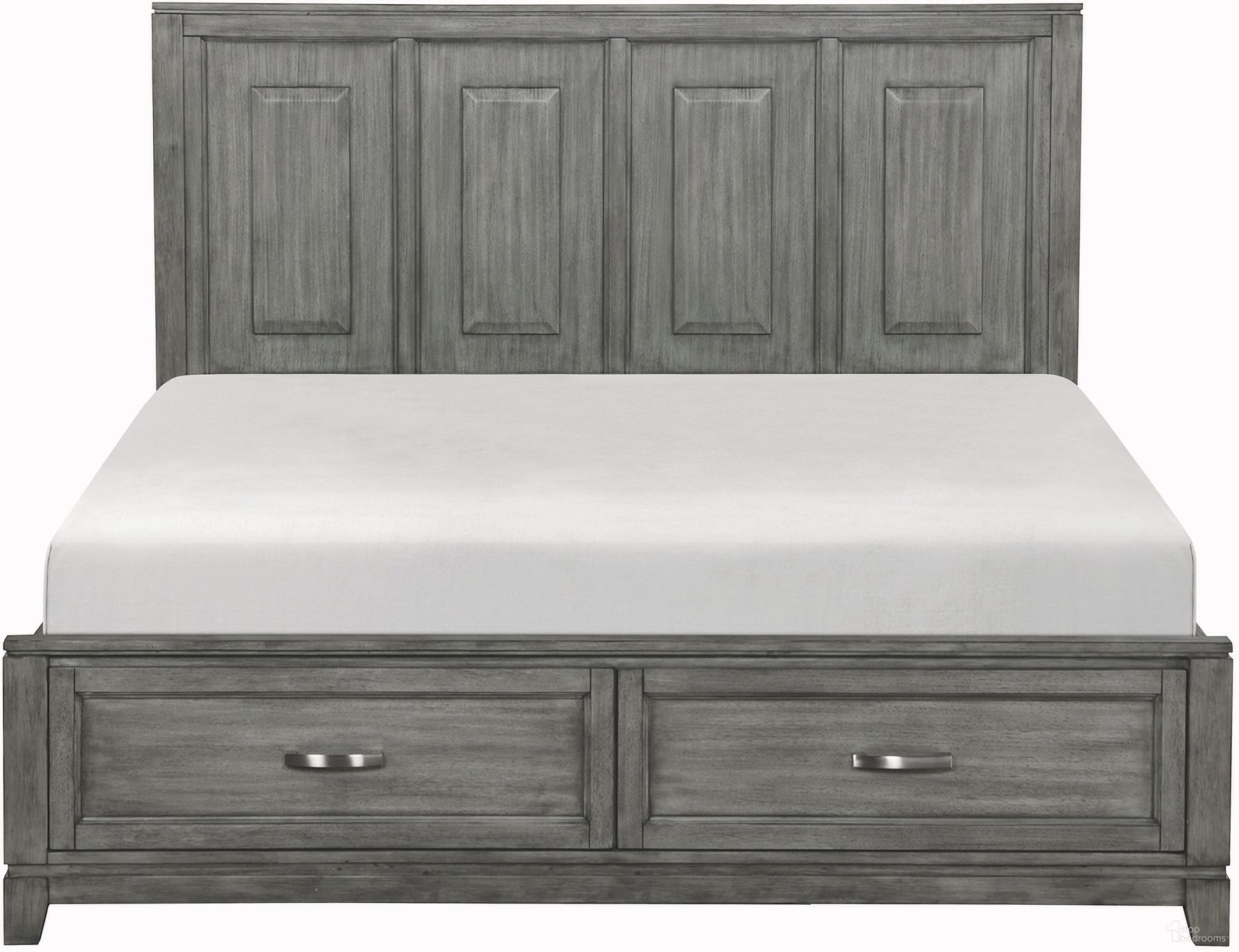 The appearance of Garretson California King Platform Bed with Footboard Storage In Gray designed by Homelegance in the transitional interior design. This gray piece of furniture was selected by 1StopBedrooms from Garretson Collection to add a touch of cosiness and style into your home. Sku: 1450K-1;1450K-2;1450K-3CK. Bed Type: Platform Bed. Material: Wood. Bed Size: California King.
