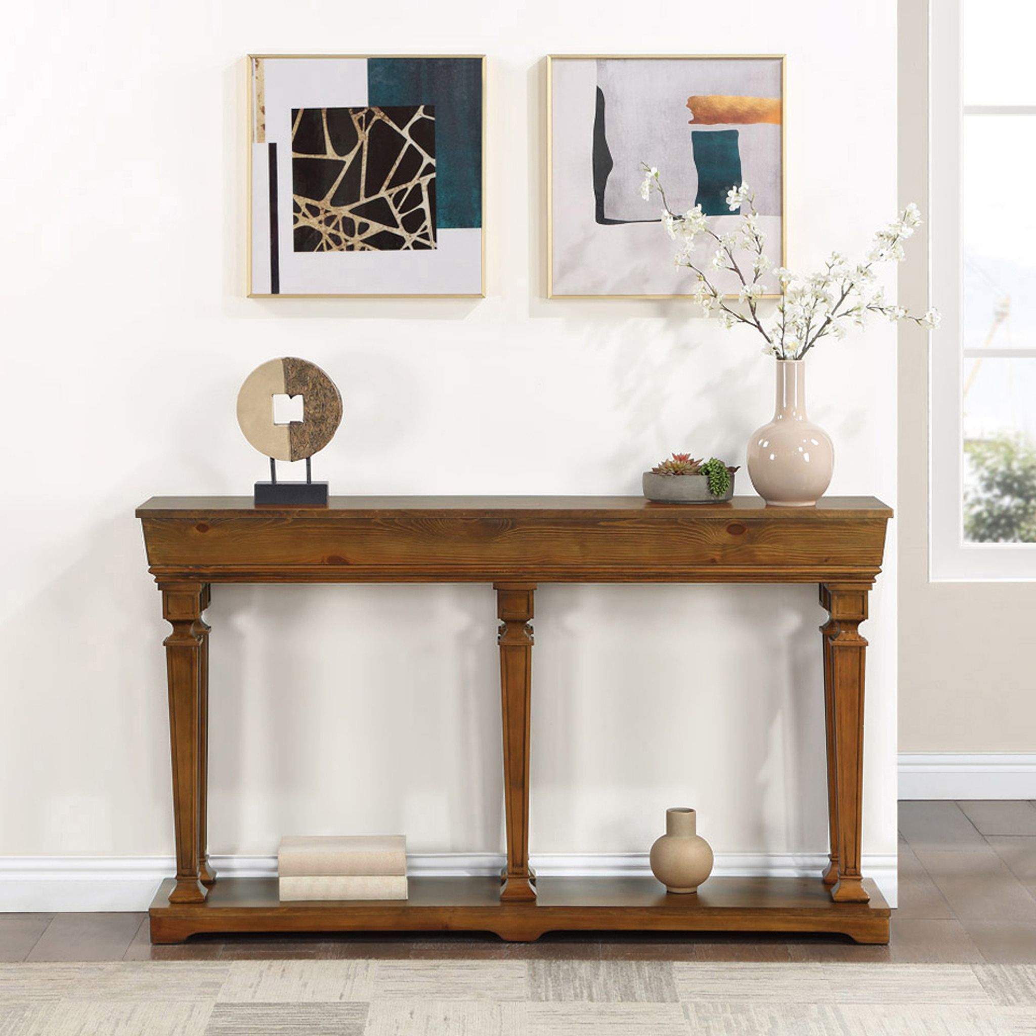 The appearance of Garrison Oak 60" Console Table designed by ACME in the modern / contemporary interior design. This brown piece of furniture was selected by 1StopBedrooms from Garrison Collection to add a touch of cosiness and style into your home. Sku: 97252. Material: Wood.