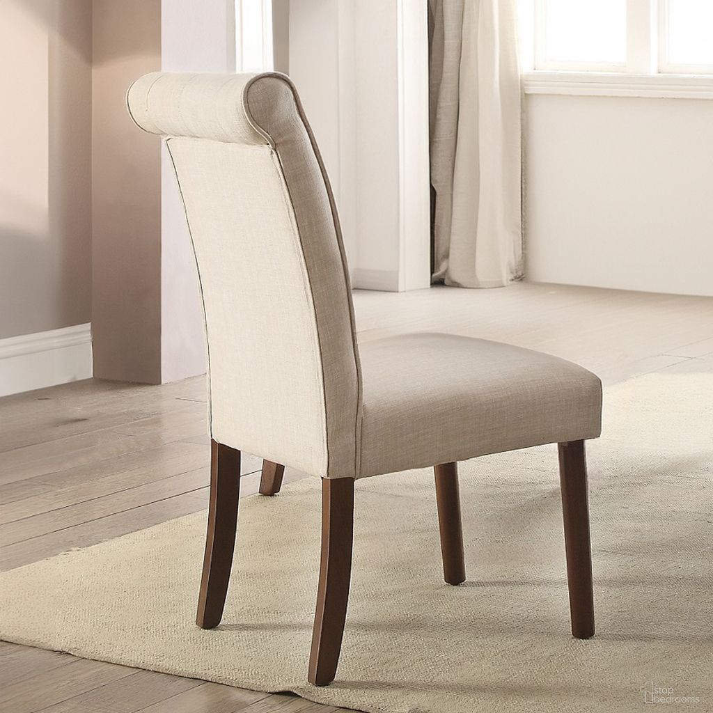 The appearance of Gasha Beige Linen Side Chair Set of 2 designed by ACME in the transitional interior design. This beige piece of furniture  was selected by 1StopBedrooms from Gasha Collection to add a touch of cosiness and style into your home. Sku: 72822. Material: Fabric. Chair Type: Side Chair.