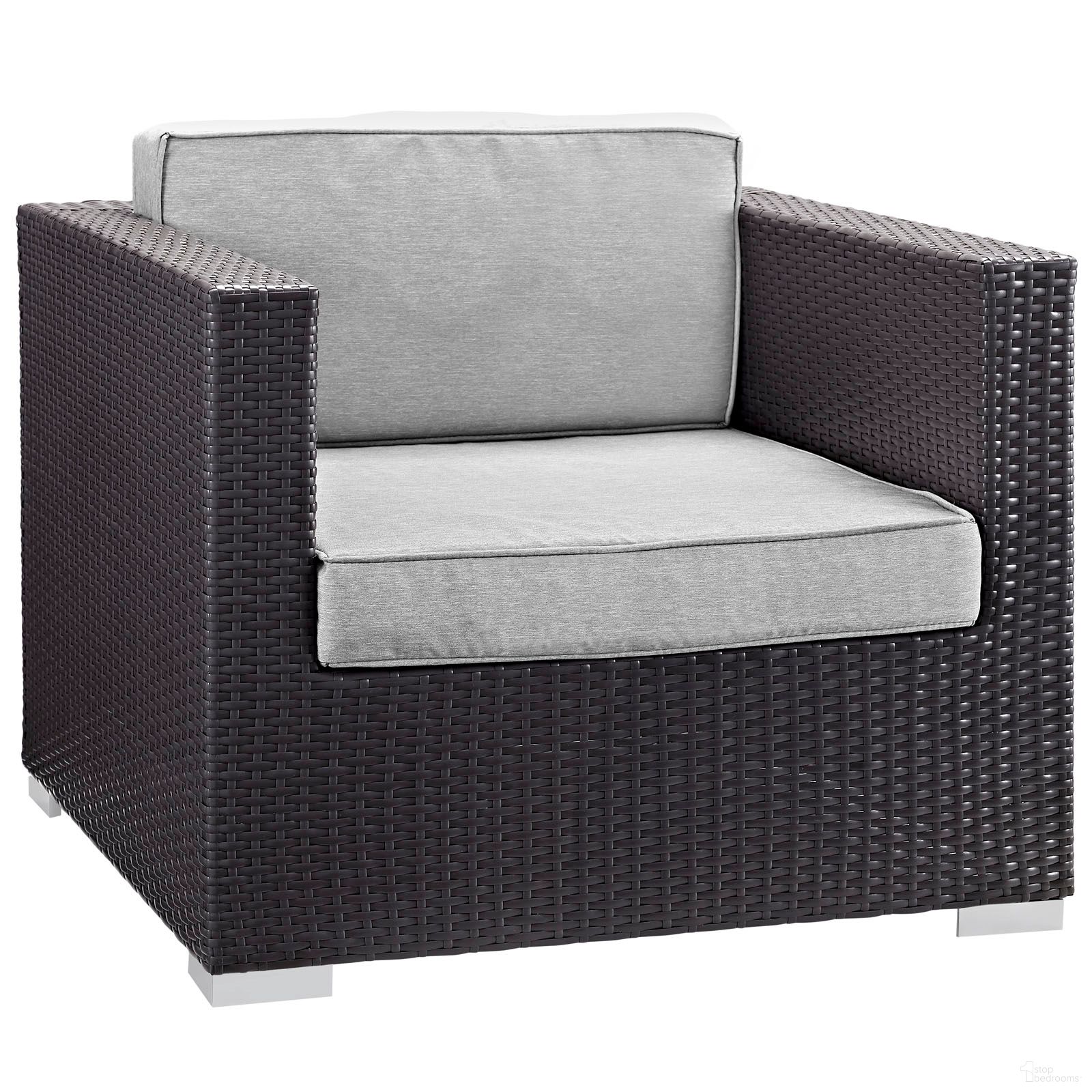 The appearance of Gather Outdoor Patio Armchair In Espresso and Gray designed by Modway in the modern / contemporary interior design. This espresso and gray piece of furniture  was selected by 1StopBedrooms from Gather Collection to add a touch of cosiness and style into your home. Sku: EEI-1690-EXP-GRY. Material: Aluminum.