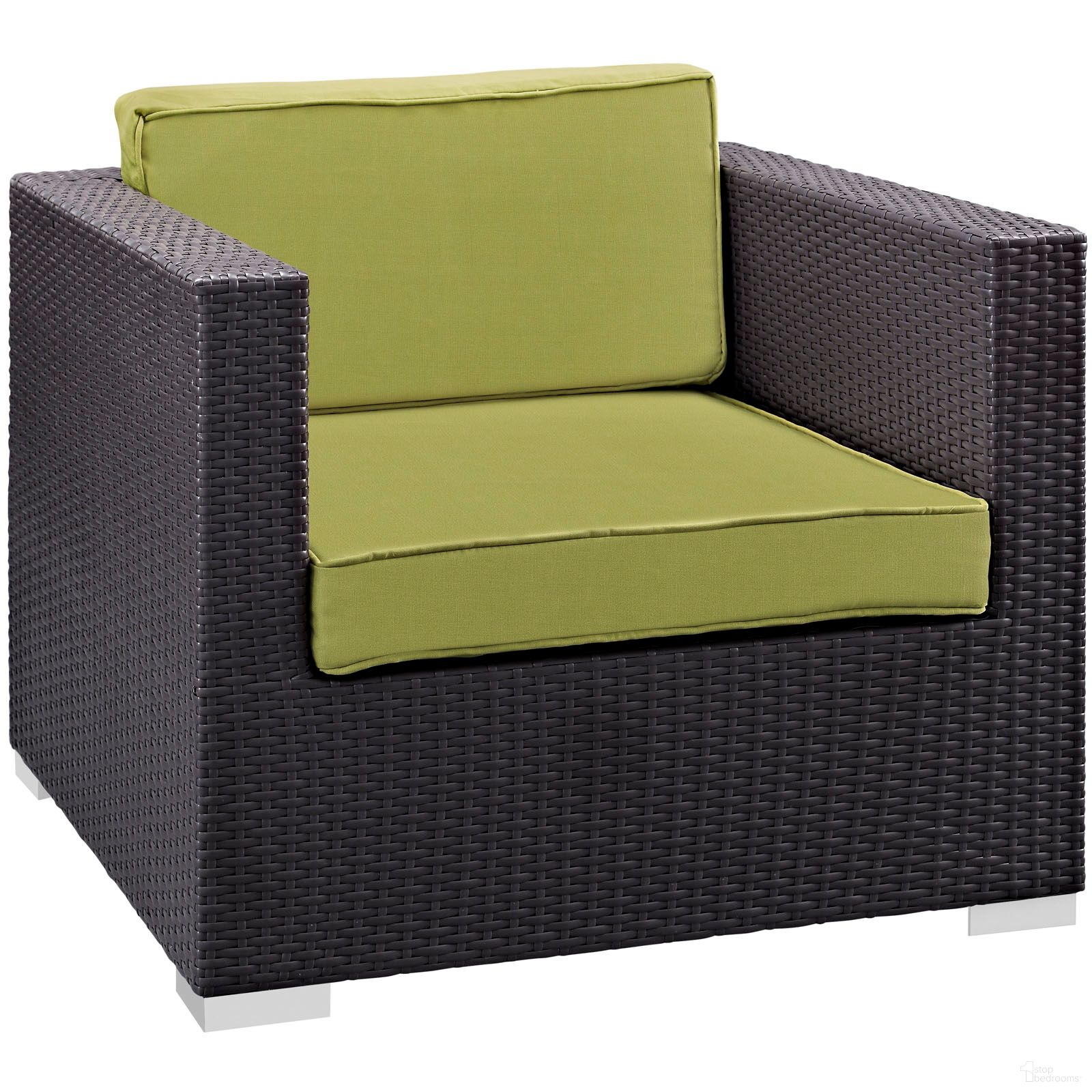 The appearance of Gather Outdoor Patio Armchair In Espresso and Peridot designed by Modway in the modern / contemporary interior design. This espresso/peridot piece of furniture was selected by 1StopBedrooms from Gather Collection to add a touch of cosiness and style into your home. Sku: EEI-1690-EXP-PER. Material: Aluminum.