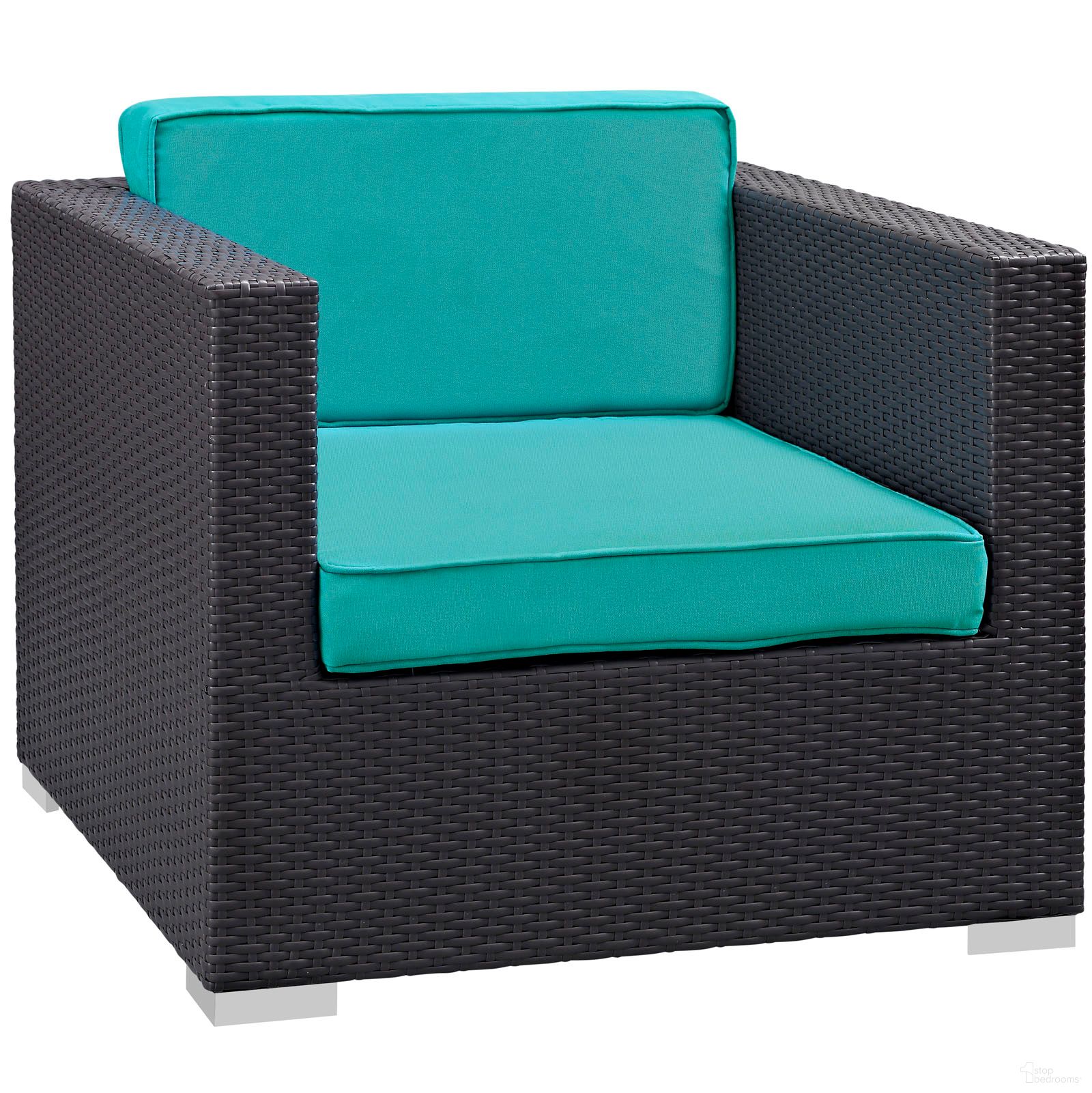 The appearance of Gather Outdoor Patio Armchair In Espresso and Turquoise designed by Modway in the modern / contemporary interior design. This espresso/turquoise piece of furniture was selected by 1StopBedrooms from Gather Collection to add a touch of cosiness and style into your home. Sku: EEI-1690-EXP-TRQ. Material: Aluminum.