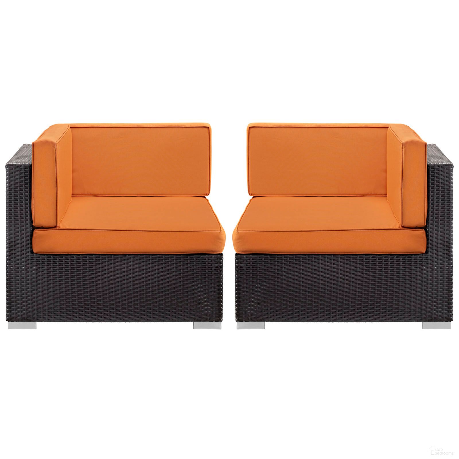 The appearance of Gather Outdoor Patio Corner Sectional Set of 2 In Espresso and Orange designed by Modway in the modern / contemporary interior design. This espresso/orange piece of furniture was selected by 1StopBedrooms from Gather Collection to add a touch of cosiness and style into your home. Sku: EEI-1691-EXP-ORA. Material: Aluminum.