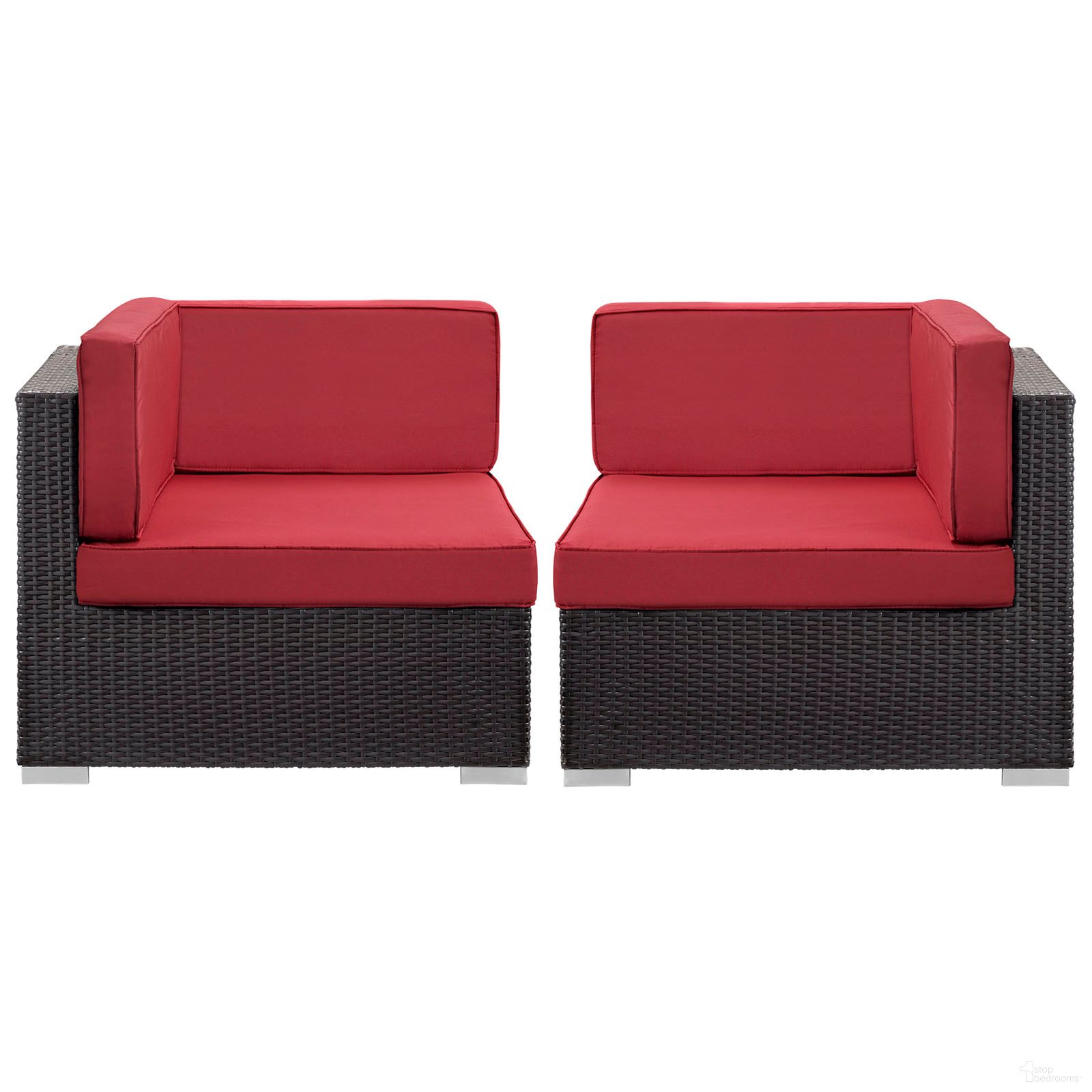 The appearance of Gather Outdoor Patio Corner Sectional Set of 2 In Espresso and Red designed by Modway in the modern / contemporary interior design. This espresso and red piece of furniture  was selected by 1StopBedrooms from Gather Collection to add a touch of cosiness and style into your home. Sku: EEI-1691-EXP-RED. Material: Aluminum.