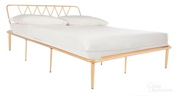 The appearance of Gatsby Queen Bed in Gold designed by Safavieh in the modern / contemporary interior design. This gold piece of furniture  was selected by 1StopBedrooms from Gatsby Collection to add a touch of cosiness and style into your home. Sku: BED6200A-Q. Material: Metal. Bed Size: Queen. Bed Type: Slat / Spindle Bed.