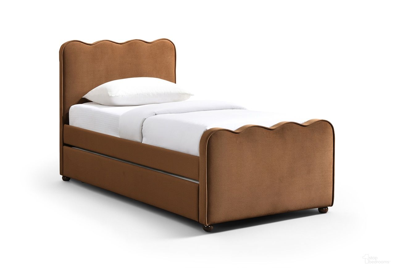 The appearance of Gatsby Mohair Velvet Upholstered Twin Trundle Bed In Saddle designed by Meridian in the modern / contemporary interior design. This saddle piece of furniture was selected by 1StopBedrooms from Gatsby Collection to add a touch of cosiness and style into your home. Sku: GatsbySaddle-T Box 1/2 (Headboard / Footboard / Slats);GatsbySaddle-T Box 2/2 (Side Rail / Trundle Panel). Bed Type: Platform Bed. Bed Size: Twin. Material: MDF.