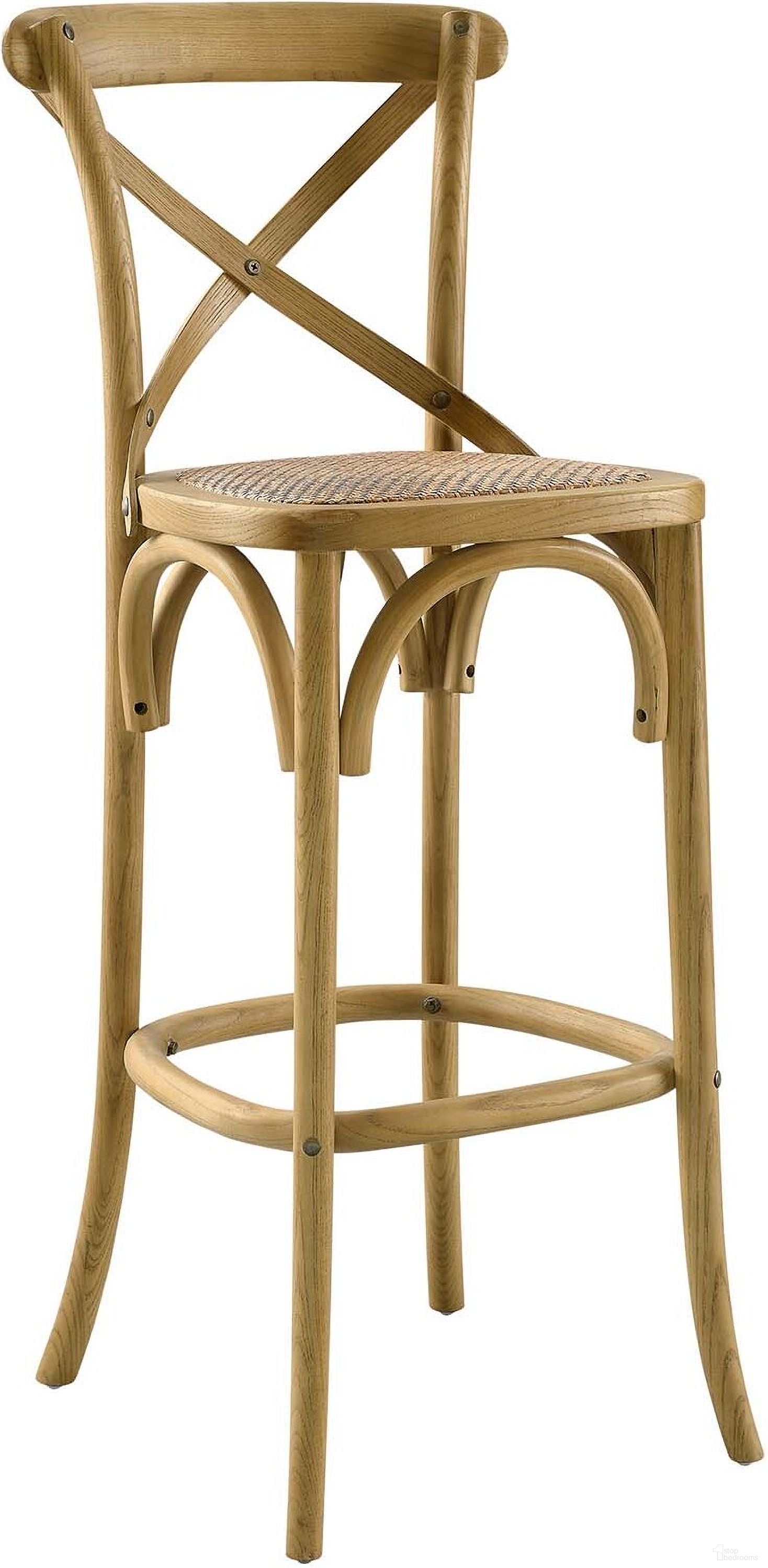 The appearance of Gear Bar Stool In Natural with Rattan Seat designed by Modway in the modern / contemporary interior design. This natural piece of furniture  was selected by 1StopBedrooms from Gear Collection to add a touch of cosiness and style into your home. Sku: EEI-5668-NAT. Material: Wood.