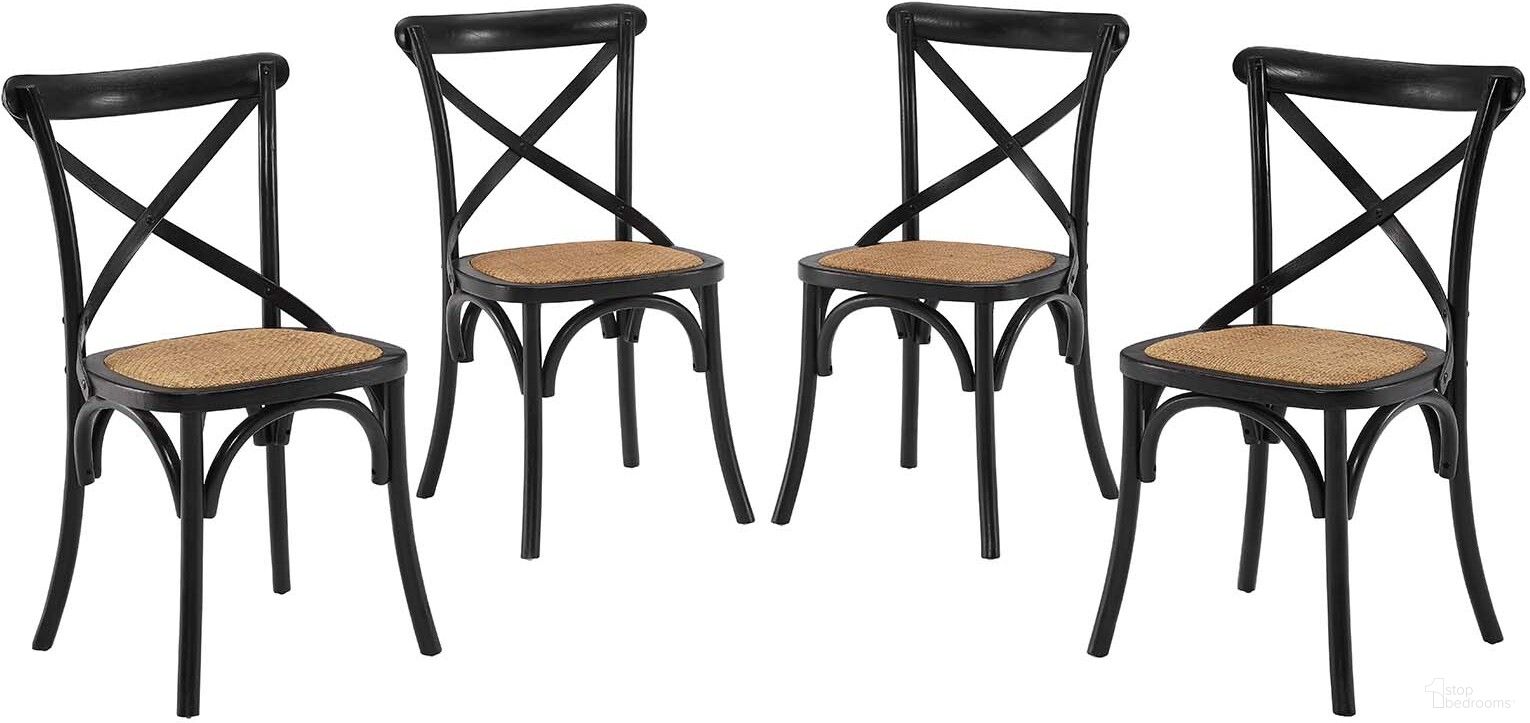 The appearance of Gear Black Dining Side Chair Set of 4 designed by Modway in the modern / contemporary interior design. This black piece of furniture  was selected by 1StopBedrooms from Gear Collection to add a touch of cosiness and style into your home. Sku: EEI-1541-BLK;EEI-1541-BLK;EEI-1541-BLK;EEI-1541-BLK. Material: Wood. Chair Type: Side Chair.