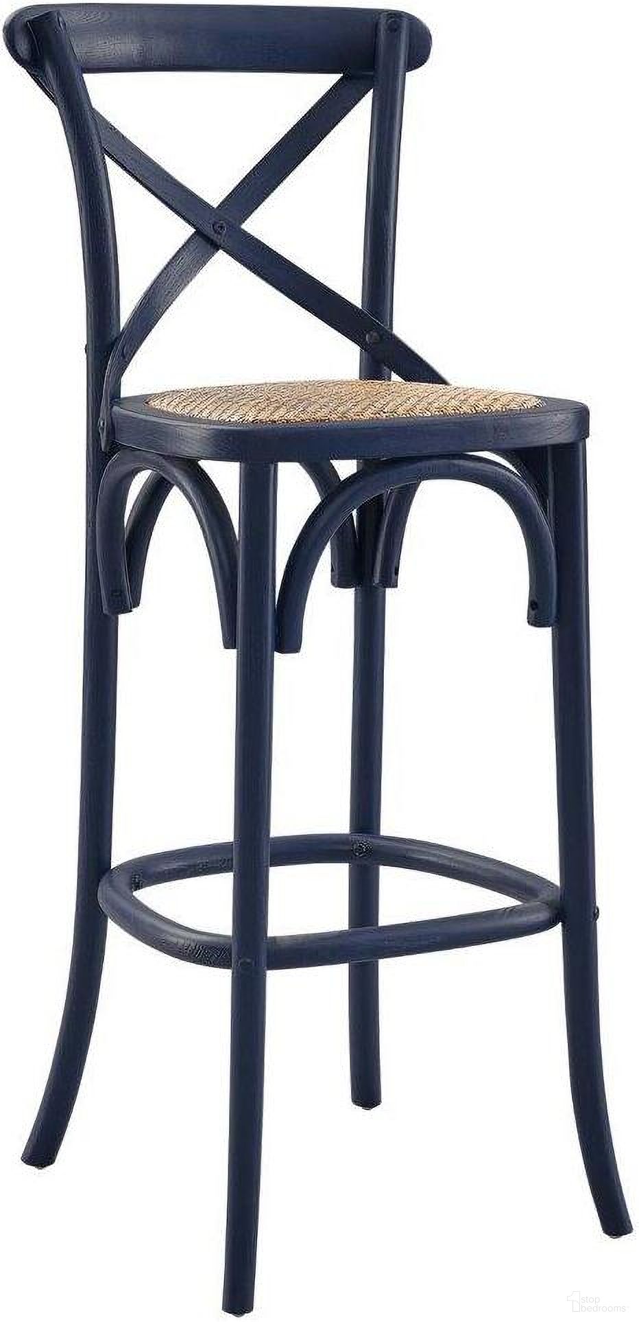The appearance of Gear Midnight Blue Bar Stool with Rattan Seat designed by Modway in the modern / contemporary interior design. This midnight blue piece of furniture  was selected by 1StopBedrooms from Gear Collection to add a touch of cosiness and style into your home. Sku: EEI-5668-MID. Material: Wood.