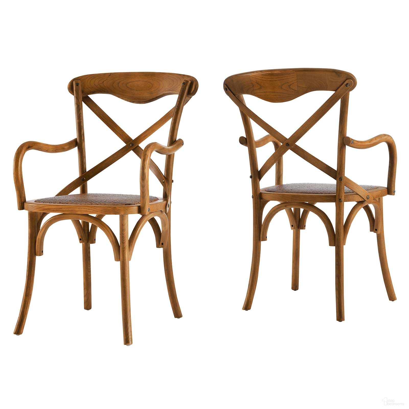 The appearance of Gear Walnut Dining Arm Chair Set of 2 EEI-3479-WAL designed by Modway in the modern / contemporary interior design. This walnut piece of furniture was selected by 1StopBedrooms from Gear Collection to add a touch of cosiness and style into your home. Sku: EEI-1538-WAL;EEI-1538-WAL. Material: Rattan. Chair Type: Arm Chair.