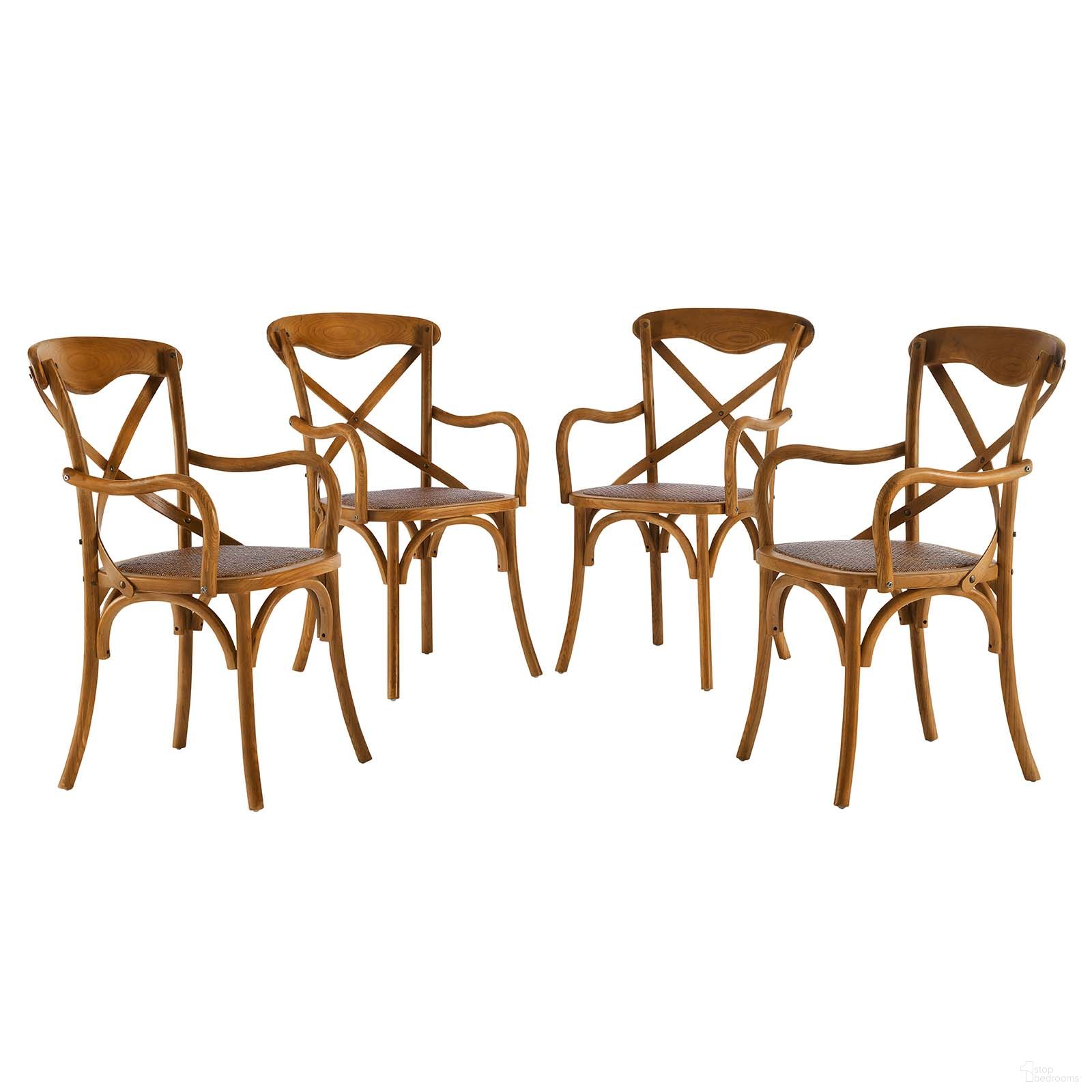 The appearance of Gear Walnut Dining Arm Chair Set of 4 EEI-3480-WAL designed by Modway in the modern / contemporary interior design. This walnut piece of furniture was selected by 1StopBedrooms from Gear Collection to add a touch of cosiness and style into your home. Sku: EEI-1538-WAL;EEI-1538-WAL;EEI-1538-WAL;EEI-1538-WAL. Material: Rattan. Chair Type: Arm Chair.