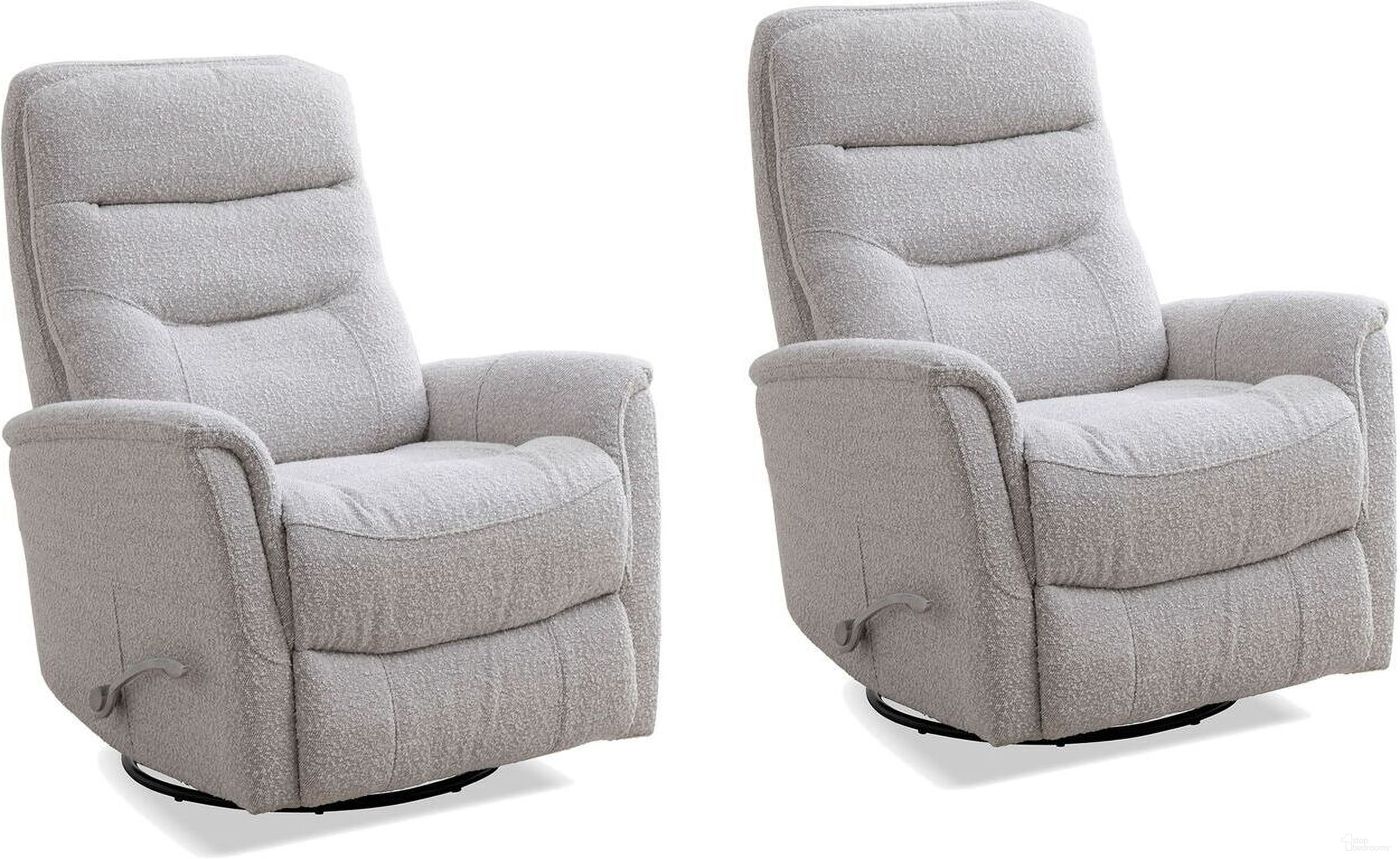 The appearance of Gemini Swivel Glider Recliner Set of 2 In Bloke Cotton designed by Parker House in the transitional interior design. This bloke cotton piece of furniture  was selected by 1StopBedrooms from Gemini Collection to add a touch of cosiness and style into your home. Sku: MGEM#812GS-BLCT;MGEM#812GS-BLCT. Material: Polyester.