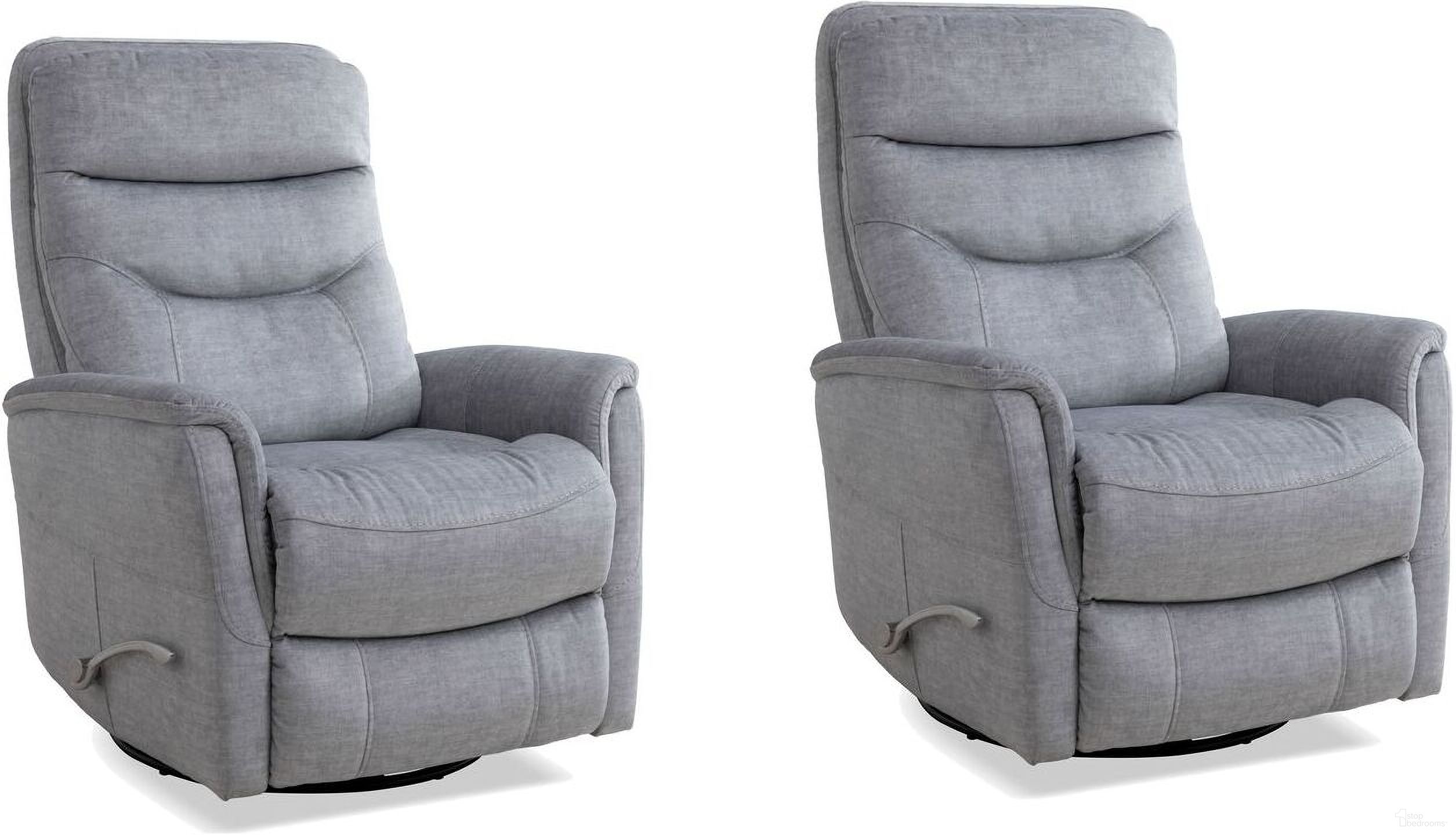 The appearance of Gemini Swivel Glider Recliner Set of 2 In Capri Silver designed by Parker House in the transitional interior design. This capri silver piece of furniture was selected by 1StopBedrooms from Gemini Collection to add a touch of cosiness and style into your home. Sku: MGEM#812GS-CSI;MGEM#812GS-CSI. Material: Polyester.