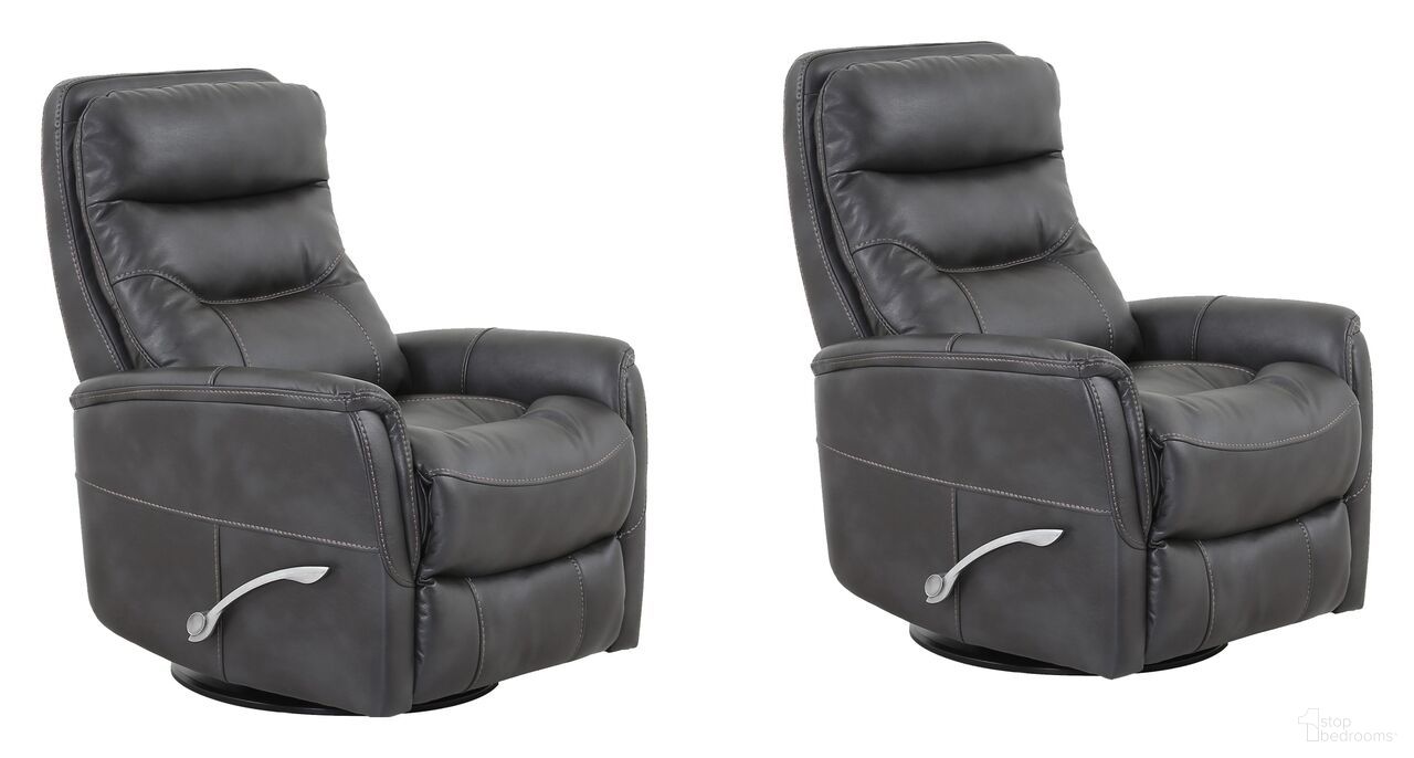 The appearance of Gemini Swivel Glider Recliner Set of 2 In Flint designed by Parker House in the transitional interior design. This flint piece of furniture was selected by 1StopBedrooms from Gemini Collection to add a touch of cosiness and style into your home. Sku: MGEM#812GS-FLI;MGEM#812GS-FLI. Material: Polyester.