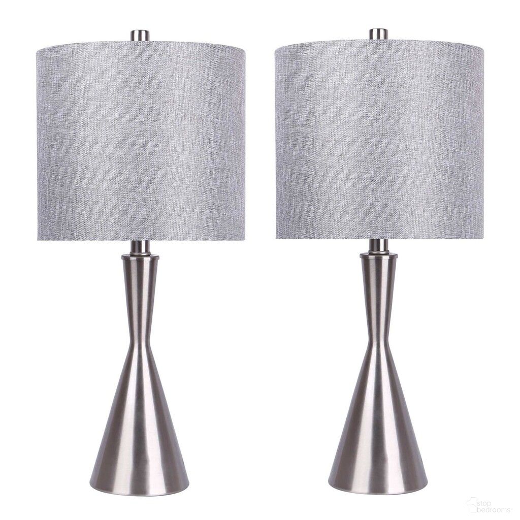 The appearance of Gemma 23 Inch Linen Shade Metal Table Lamp Set of 2 In Brushed Nickel and Grey designed by Lumisource in the modern / contemporary interior design. This brushed nickel/grey piece of furniture  was selected by 1StopBedrooms from Gemma Collection to add a touch of cosiness and style into your home. Sku: GTS23-GEMMA BNIGY2. Material: Linen.