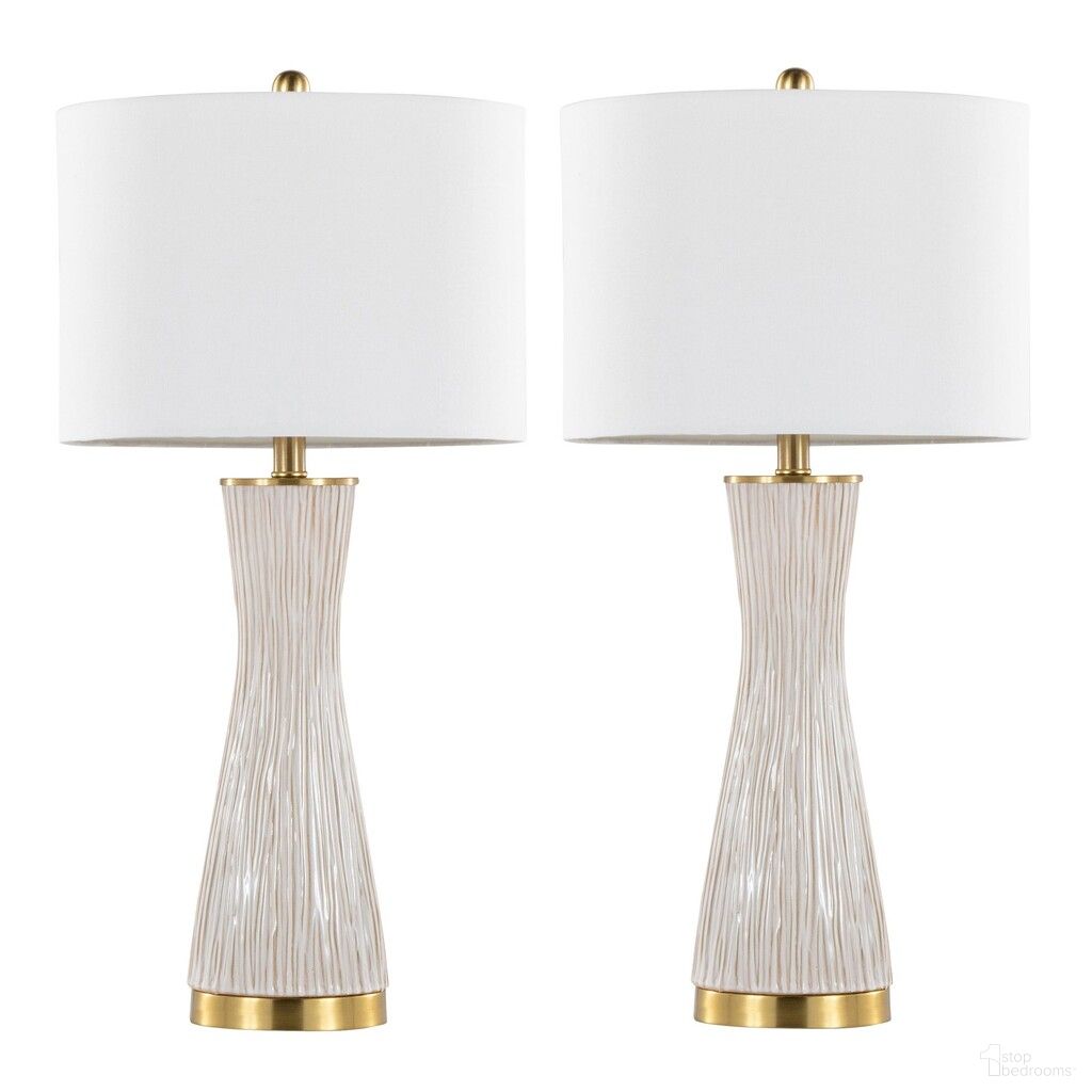 The appearance of Gemma 28 Inch Brush Ceramic Table Lamp Set of 2 In Gold and White designed by Lumisource in the modern / contemporary interior design. This gold and white piece of furniture  was selected by 1StopBedrooms from Gemma Collection to add a touch of cosiness and style into your home. Sku: GT28-GEMMABC AUWW2. Material: Ceramic.