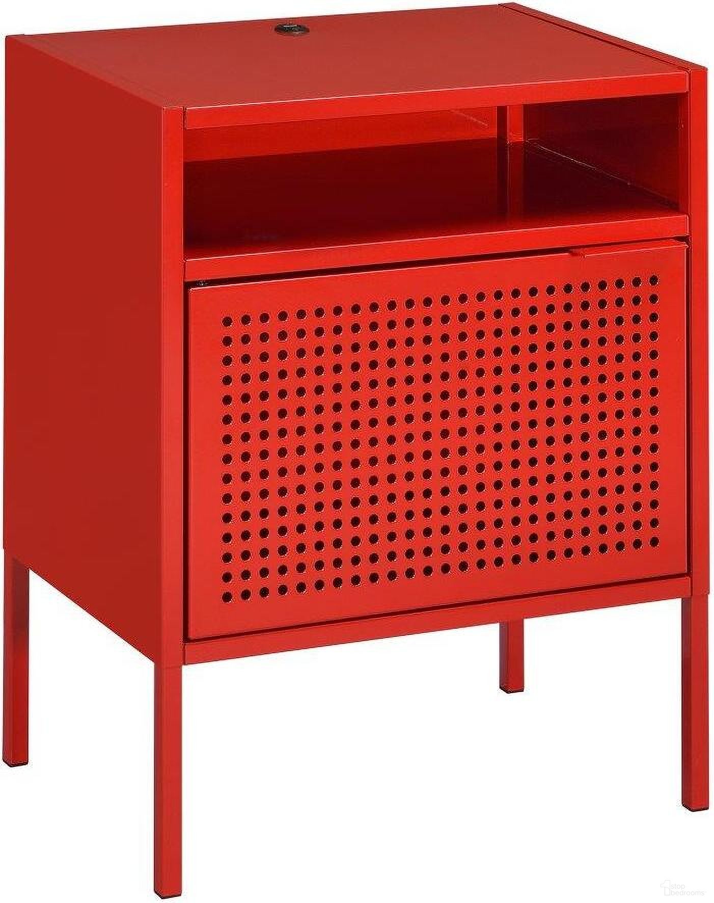 The appearance of Gemma Red Nightstand With USB Port designed by Picket House in the transitional interior design. This red piece of furniture  was selected by 1StopBedrooms from Gemma Collection to add a touch of cosiness and style into your home. Sku: CEB400NSE. Material: Metal.