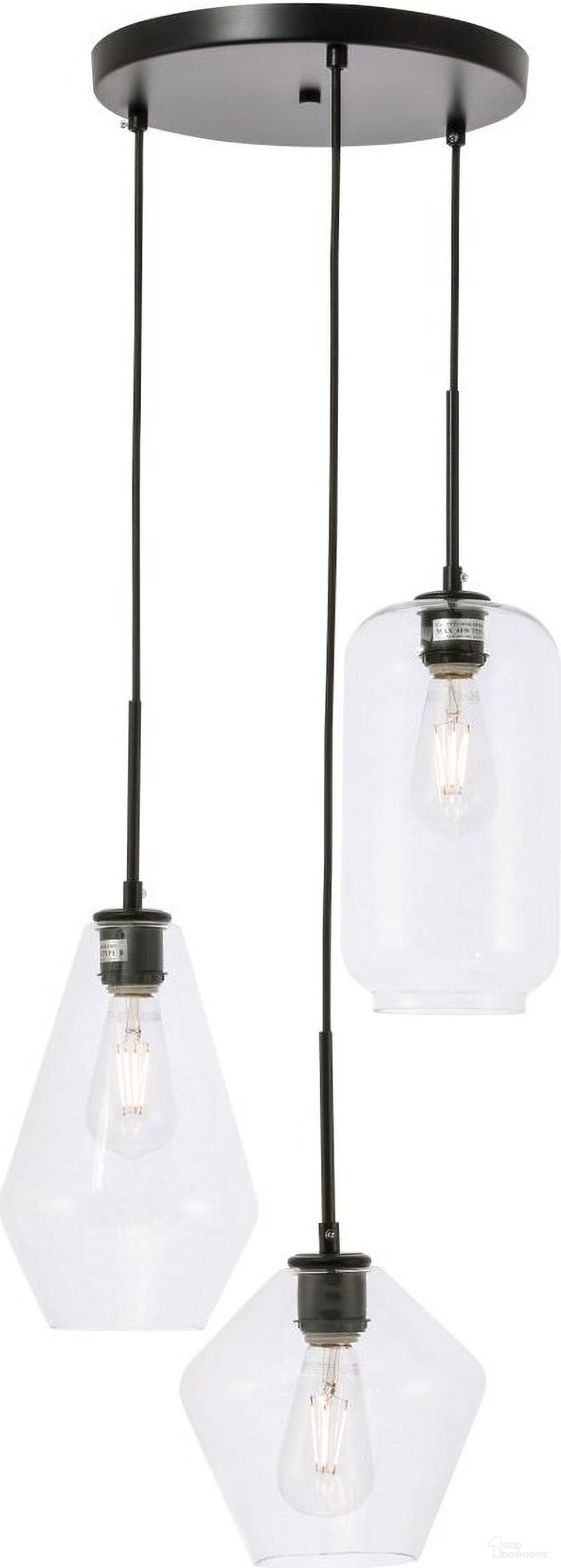 Gene 3 Light Black And Clear Glass Pendant LD2268BK