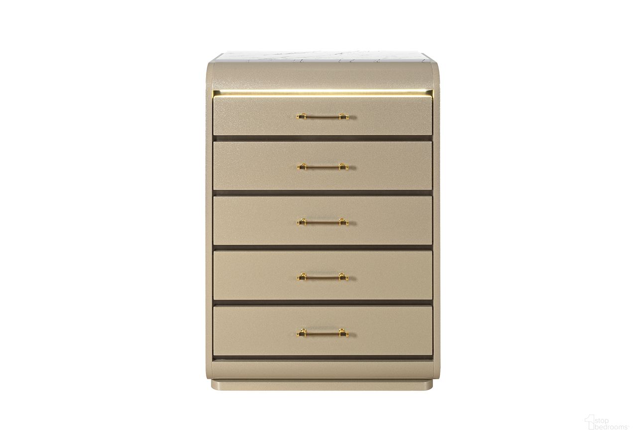 The appearance of Genesis Chest with LED In Gold designed by Global Furniture USA in the modern / contemporary interior design. This gold piece of furniture was selected by 1StopBedrooms from Genesis Collection to add a touch of cosiness and style into your home. Sku: GENESIS-GOLD-CH W/LED. Material: Chip Board.