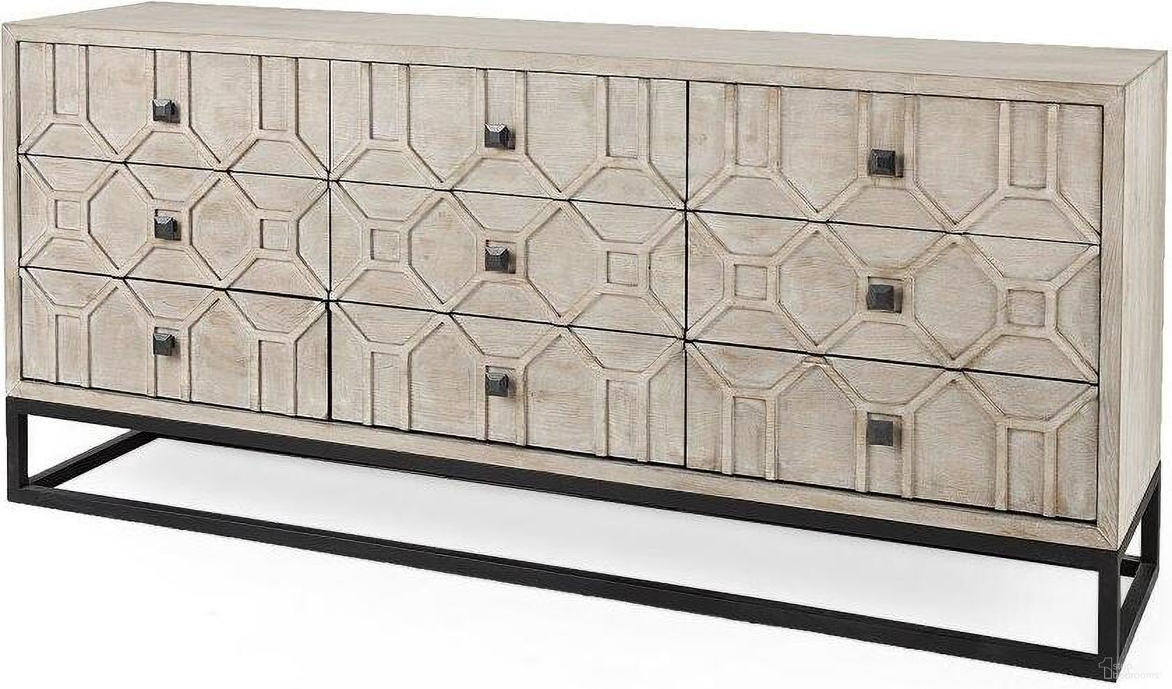 The appearance of Genevieve Ii Light Brown Fir Veneer 9 Drawer Sideboard designed by Mercana in the modern / contemporary interior design. This black and brown piece of furniture was selected by 1StopBedrooms from Genevieve Collection to add a touch of cosiness and style into your home. Sku: 69376. Material: Wood.