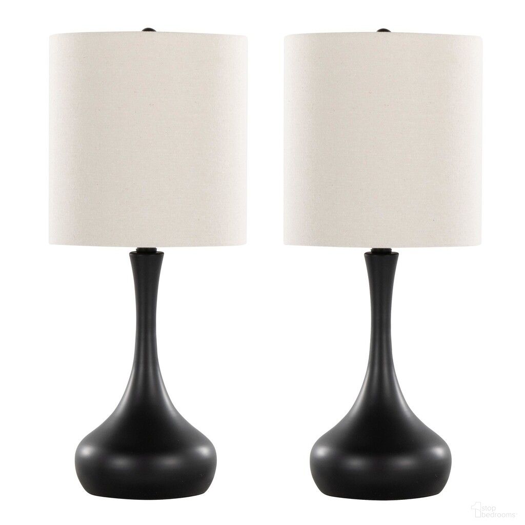 Genie 24 Inch Metal Table Lamp Set of 2 In Matte Black and Oatmeal