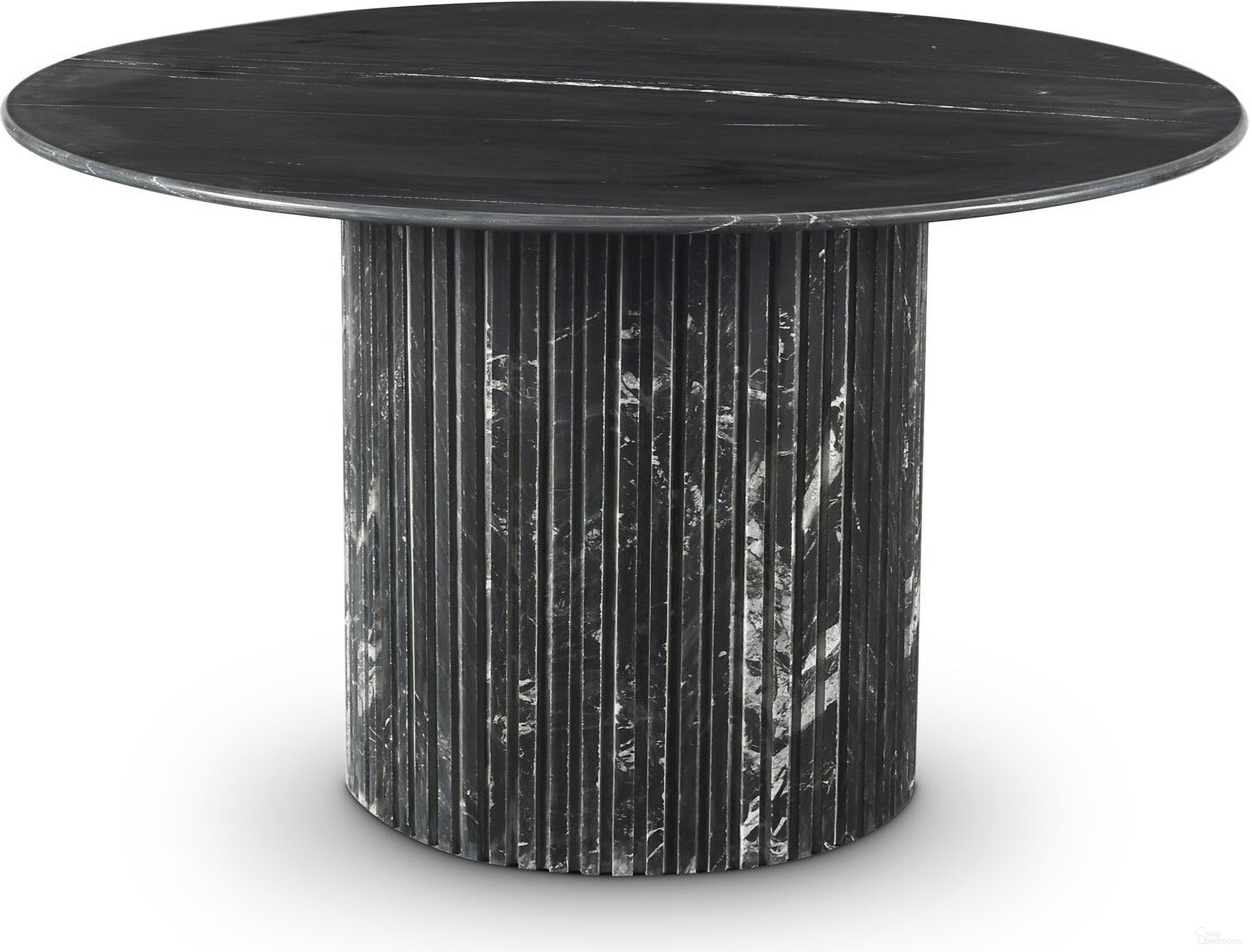 The appearance of Genoa Dining Table In Black designed by Meridian in the modern / contemporary interior design. This black piece of furniture  was selected by 1StopBedrooms from Genoa Collection to add a touch of cosiness and style into your home. Sku: 248Black-DT48 Box 1/2 (Top);248Black-DT48 Box 2/2 (Base). Table Base Style: Pedestal. Table Top Shape: Round. Material: Marble. Size: 48".