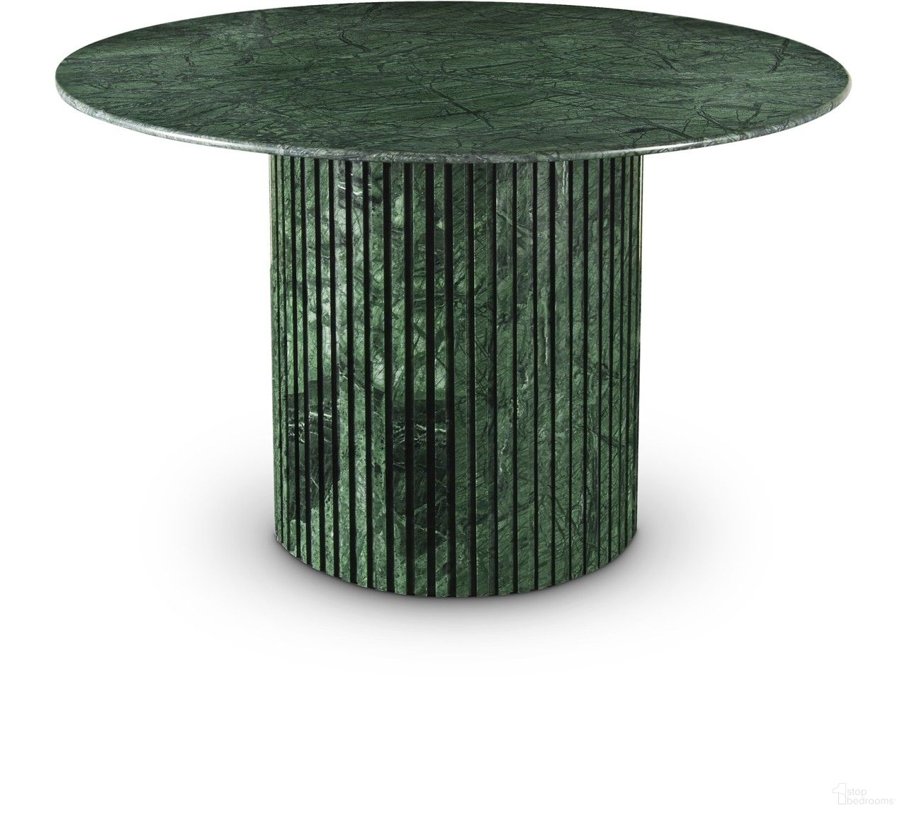 The appearance of Genoa Dining Table In Green designed by Meridian in the modern / contemporary interior design. This green piece of furniture  was selected by 1StopBedrooms from Genoa Collection to add a touch of cosiness and style into your home. Sku: 248Green-DT48 Box 1/2 (Top);248Green-DT48 Box 2/2 (Base). Table Base Style: Pedestal. Table Top Shape: Round. Material: Marble. Size: 48".
