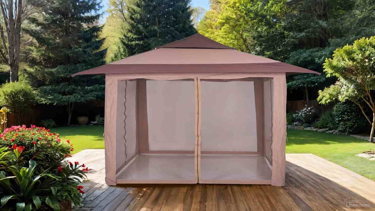 The appearance of Genoa Pop Up Gazebo 12' x 12' In Brown designed by Furniture of America in the modern / contemporary interior design. This brown piece of furniture was selected by 1StopBedrooms from Genoa Collection to add a touch of cosiness and style into your home. Sku: LA-A022BR. Material: Metal.
