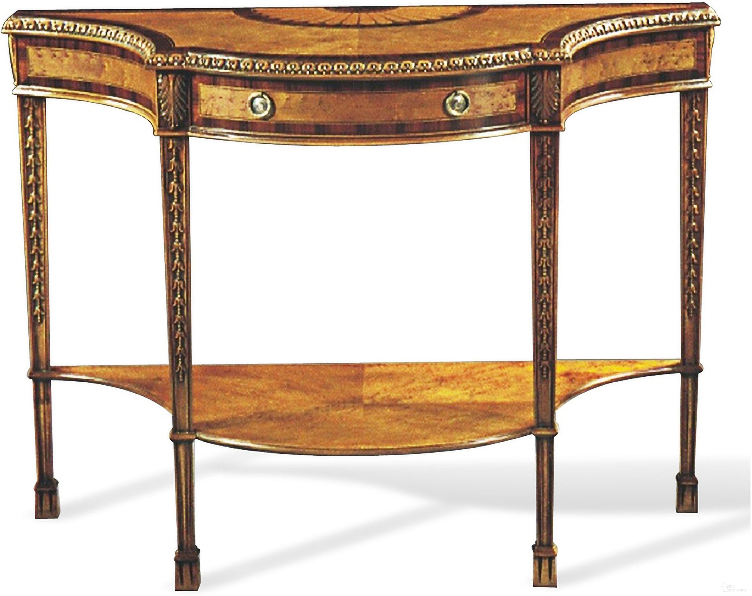 The appearance of Genteel Console Table In Maple and Brass designed by Maitland-Smith in the modern / contemporary interior design. This maple/brass piece of furniture was selected by 1StopBedrooms from Maitland Smith Collection to add a touch of cosiness and style into your home. Sku: 89-0106. Material: Maple.