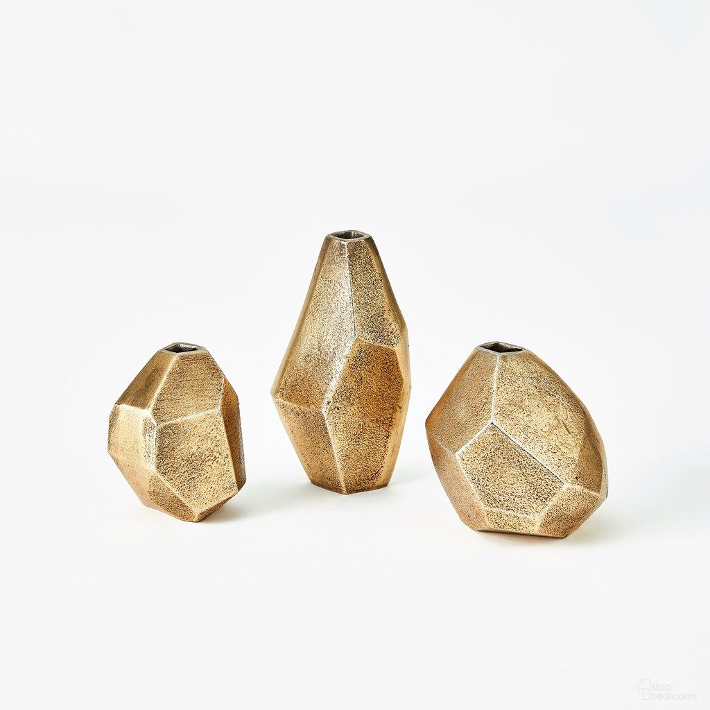 Geo Vases Set of 3 In Antique Brass