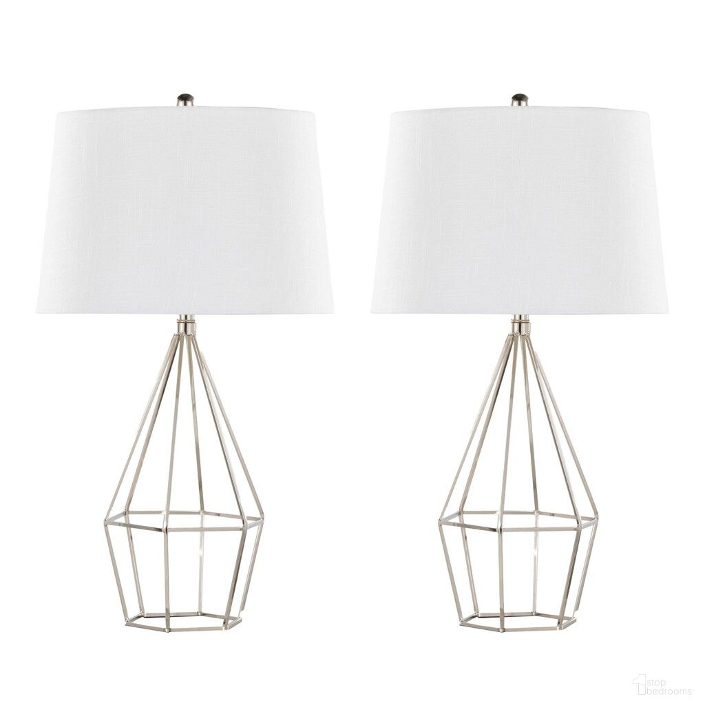 The appearance of Geome 27 Inch Metal Table Lamp Set of 2 In Polished White designed by Lumisource in the modern / contemporary interior design. This polished white piece of furniture was selected by 1StopBedrooms from Geo Collection to add a touch of cosiness and style into your home. Sku: GTS27-GEOME PNIW2. Material: Linen.