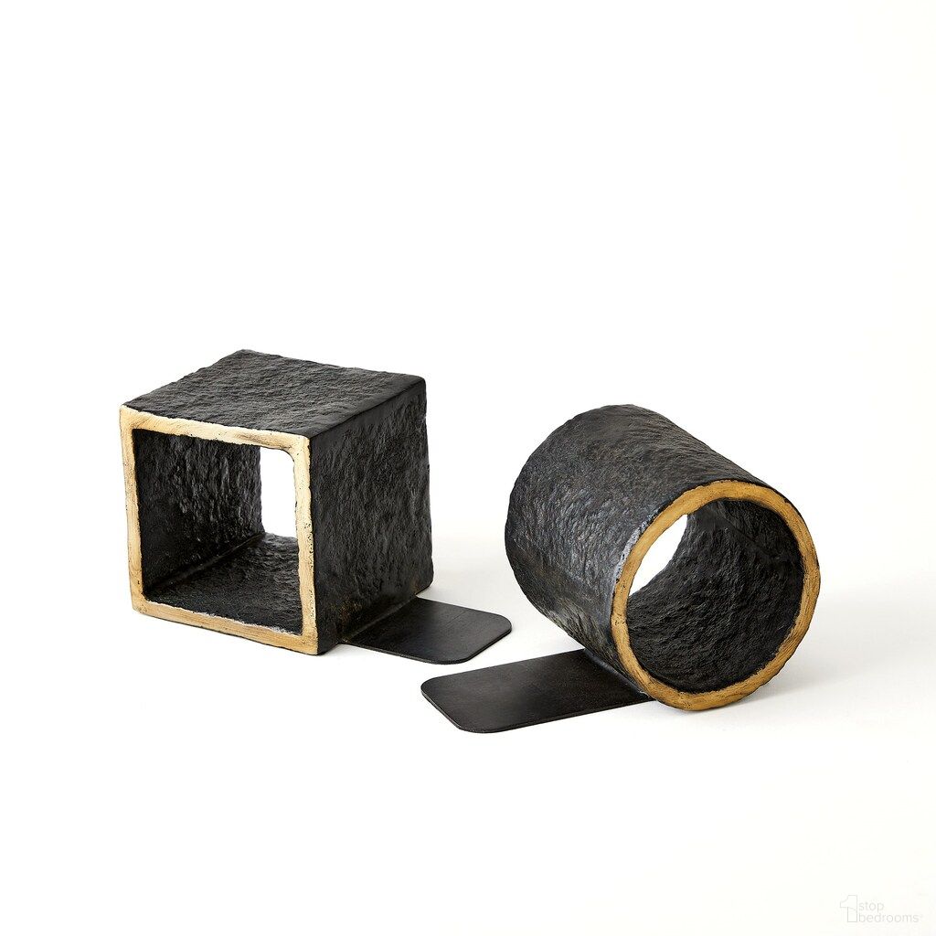 Geometry Bookends Pair In Gold and Black