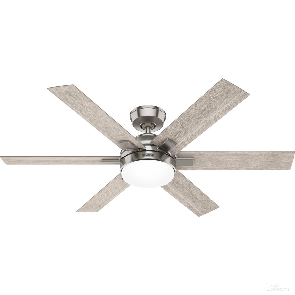 Georgetown 52 Inch Energy Star Ceiling Fan with LED Light Kit and Handheld Remote In Brushed Nickel and Light Gray Oak
