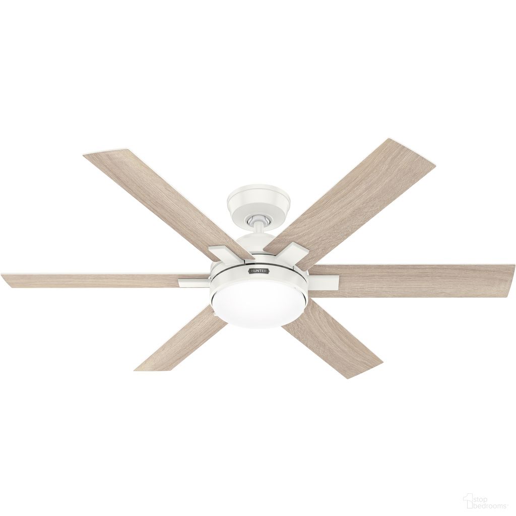 Georgetown 52 Inch Energy Star Ceiling Fan with LED Light Kit and Handheld Remote In Fresh White and Light Oak