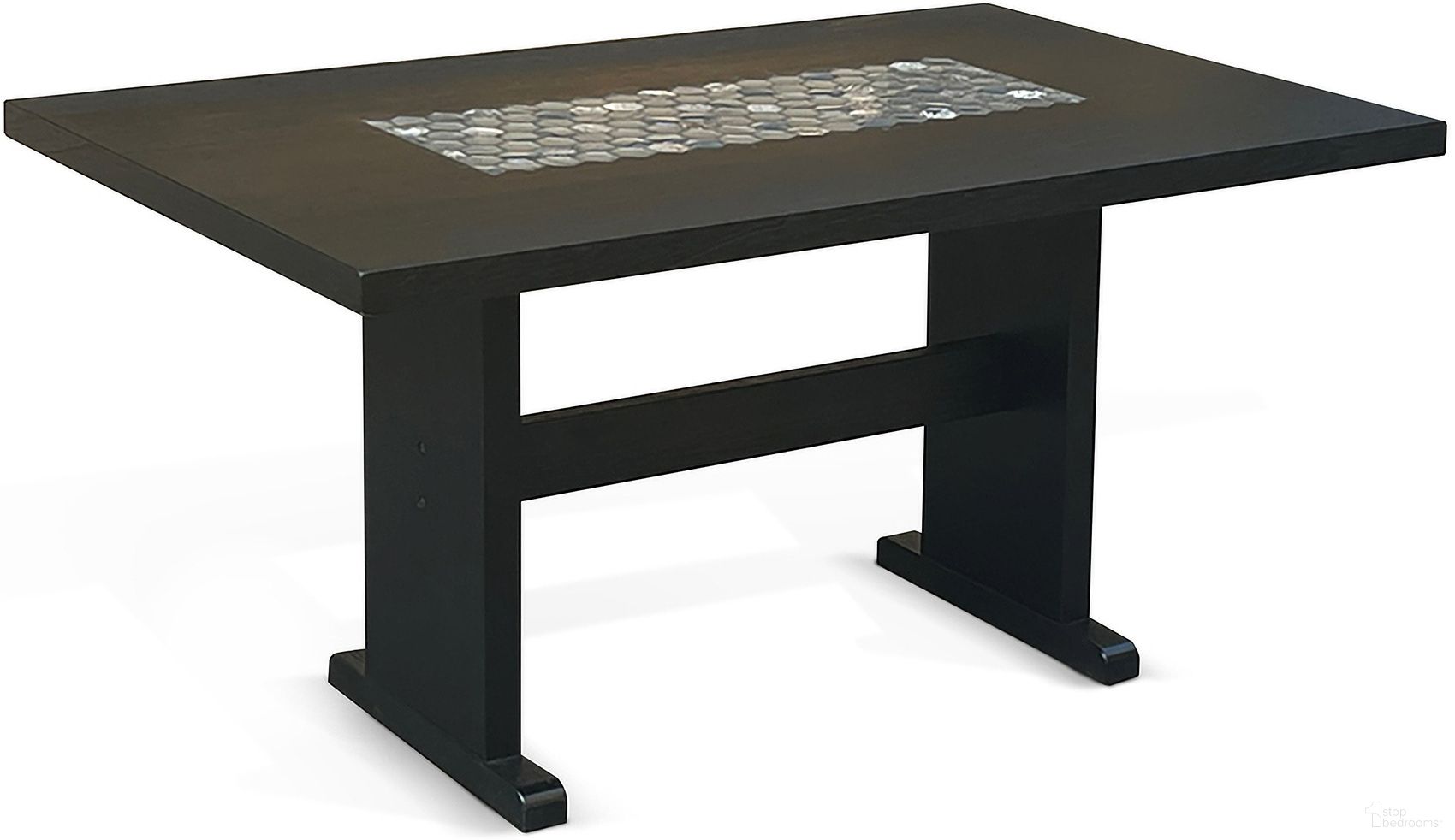 The appearance of Geovanni Dining Table with Tile In Umbra designed by Sunny Designs in the modern / contemporary interior design. This umbra piece of furniture  was selected by 1StopBedrooms from Geovanni Collection to add a touch of cosiness and style into your home. Sku: 1191UM. Table Base Style: Trestle. Table Top Shape: Rectangular. Size: 36" x 60". Material: Solid Wood.