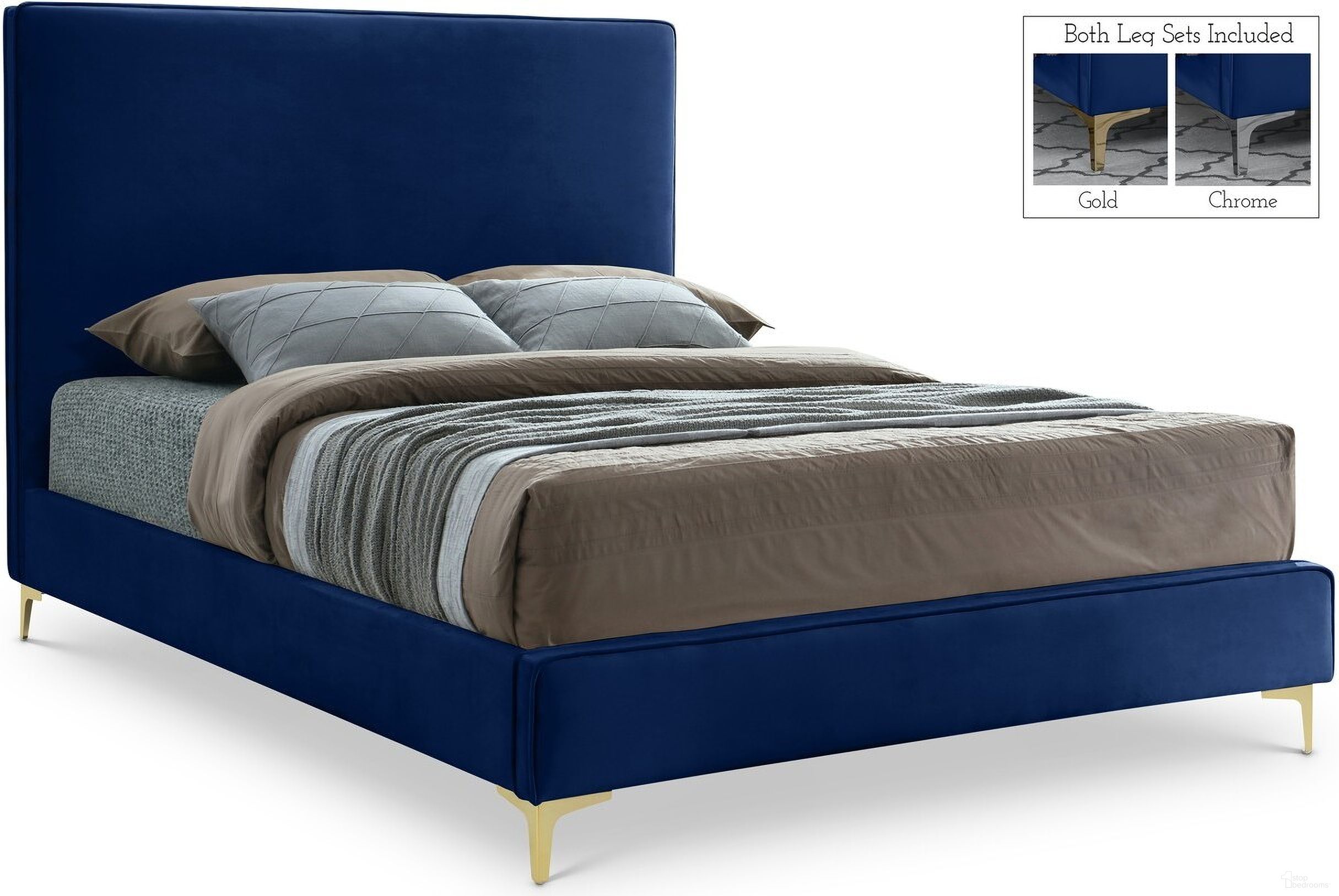 Geri Velvet Full Bed In Navy