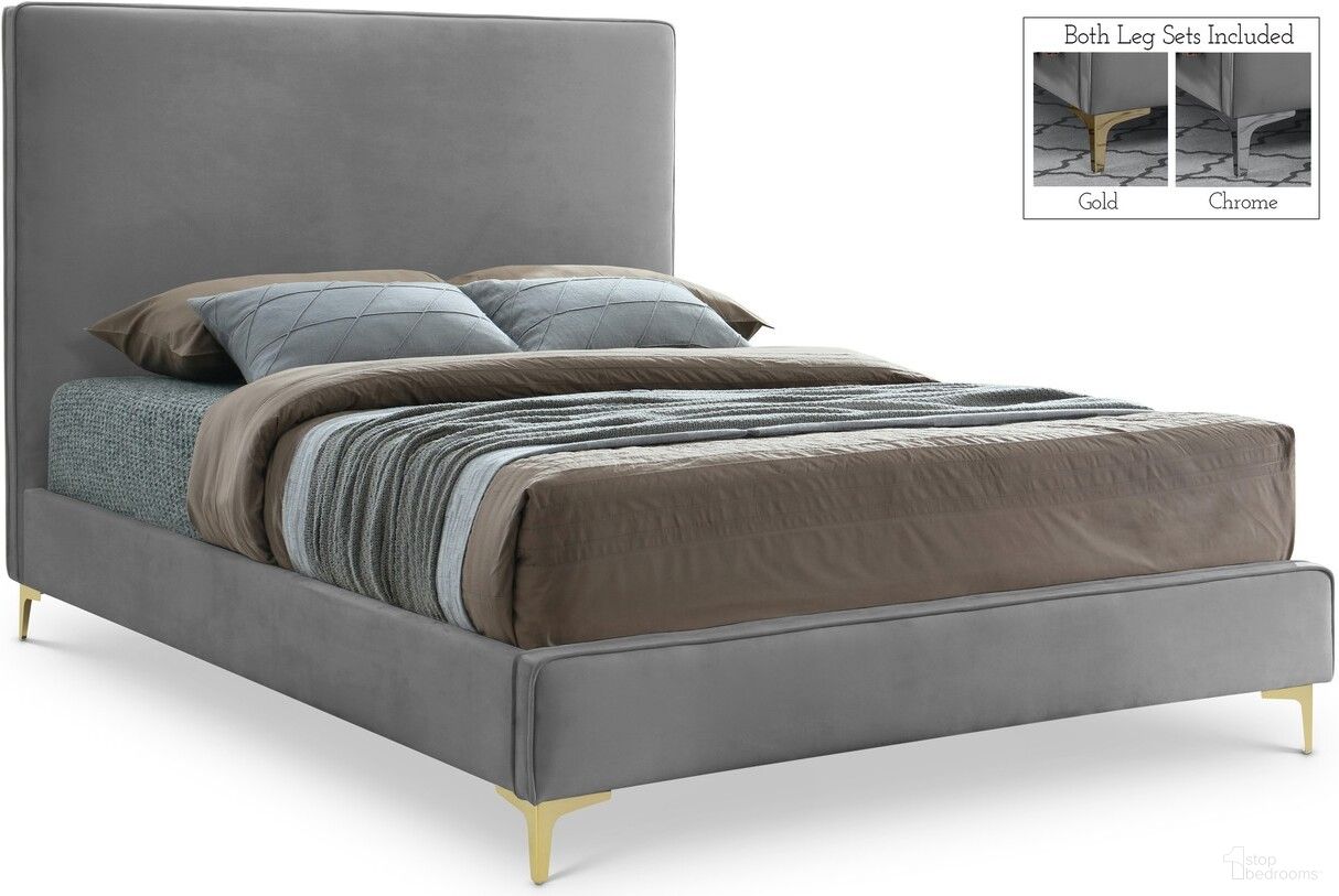 Geri Velvet King Bed In Grey