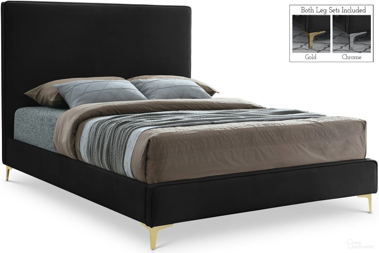 The appearance of Geri Velvet Queen Bed In Black designed by Meridian in the modern / contemporary interior design. This black piece of furniture  was selected by 1StopBedrooms from Geri Collection to add a touch of cosiness and style into your home. Sku: GeriBlack-Q Box 1/2 (Headboard);GeriBlack-Q Box 2/2 (Footboard / Siderails / Slats). Bed Type: Panel Bed. Bed Size: Queen. Material: Velvet.