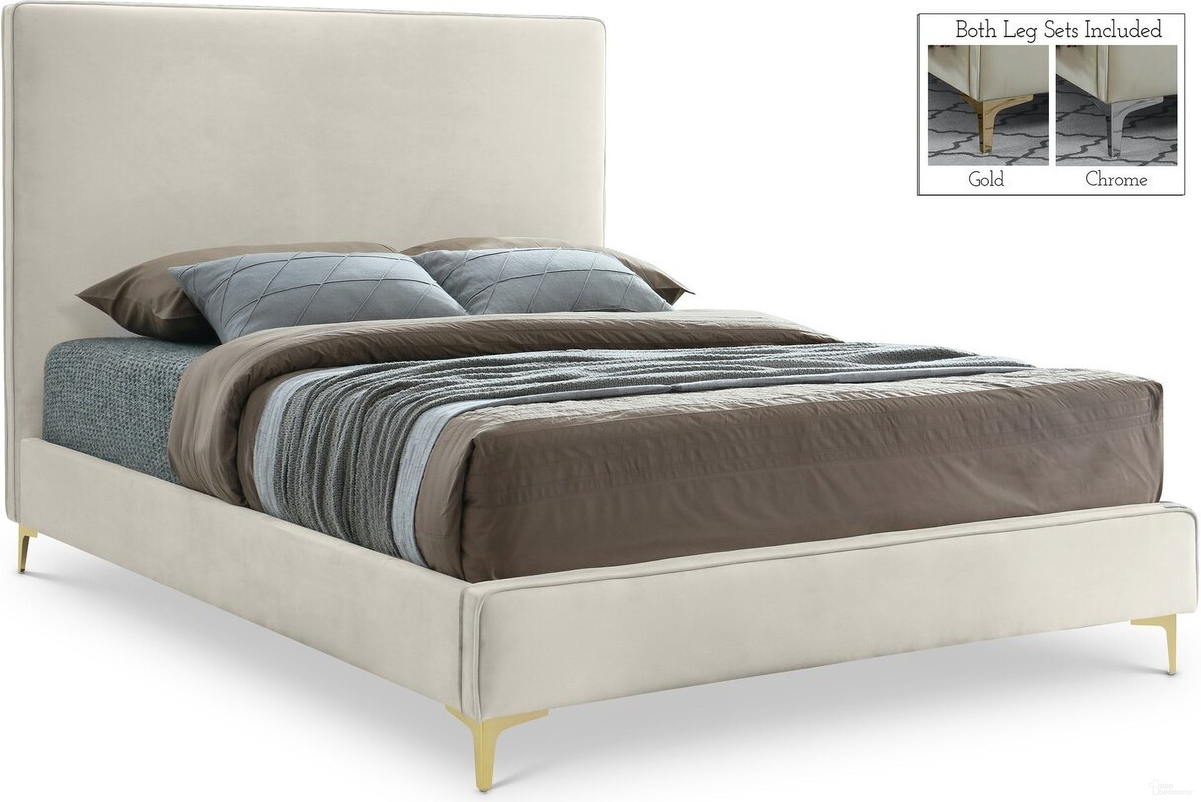 Geri Velvet Queen Bed In Cream