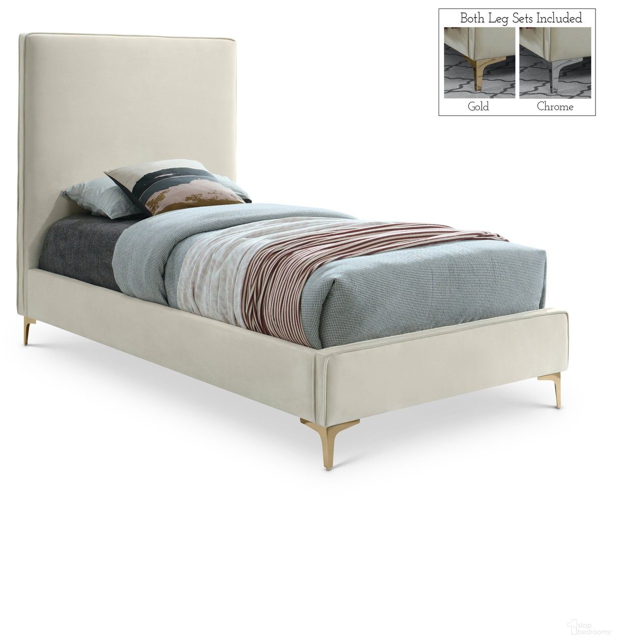 The appearance of Geri Velvet Twin Bed In Cream designed by Meridian in the modern / contemporary interior design. This cream velvet piece of furniture was selected by 1StopBedrooms from Geri Collection to add a touch of cosiness and style into your home. Sku: GeriCream-T Box 1/2 (Headboard);GeriCream-T Box 2/2 (Footboard / Siderails / Slats). Bed Type: Panel Bed. Bed Size: Twin. Material: Velvet.