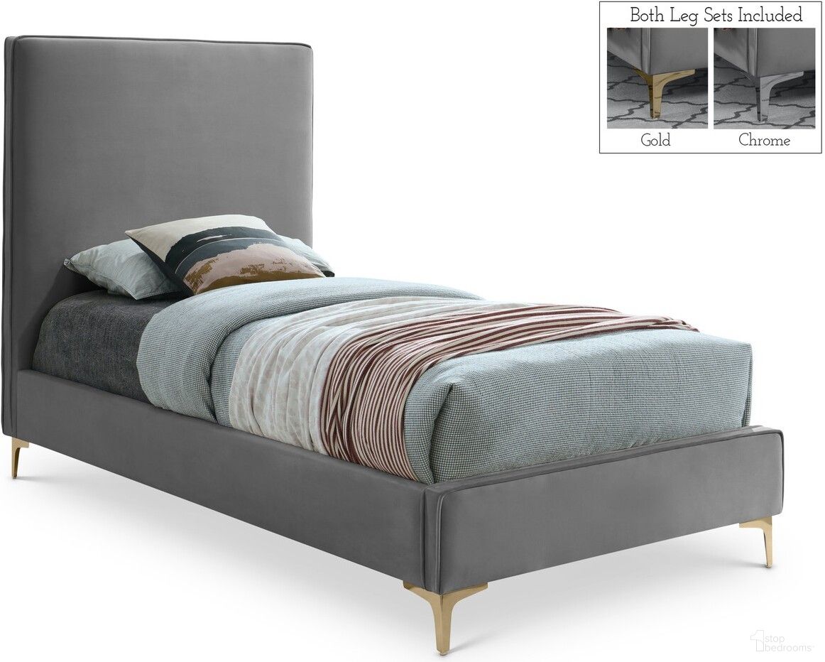 Geri Velvet Twin Bed In Grey