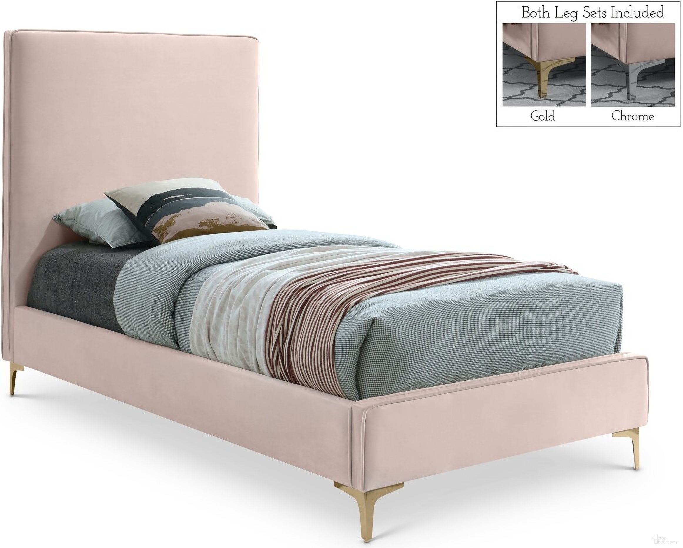 The appearance of Geri Velvet Twin Bed In Pink designed by Meridian in the modern / contemporary interior design. This pink piece of furniture  was selected by 1StopBedrooms from Geri Collection to add a touch of cosiness and style into your home. Sku: GeriPink-T Box 1/2 (Headboard);GeriPink-T Box 2/2 (Footboard / Siderails / Slats). Bed Type: Panel Bed. Bed Size: Twin. Material: Velvet.
