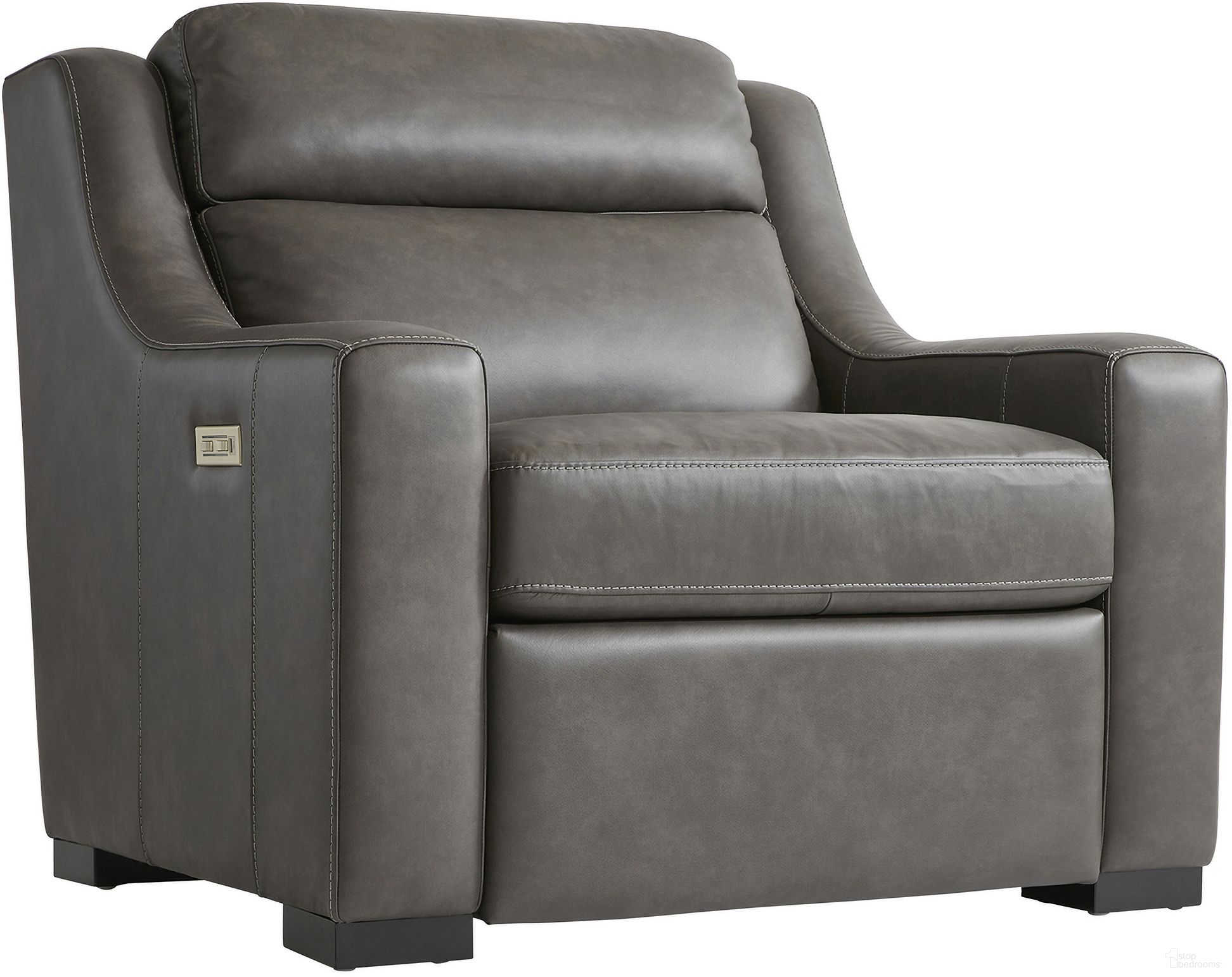 The appearance of Germain Leather Power Motion Chair In Gray designed by Bernhardt in the modern / contemporary interior design. This grey leather piece of furniture was selected by 1StopBedrooms from Germain Collection to add a touch of cosiness and style into your home. Sku: 2022RHO. Material: Leather.