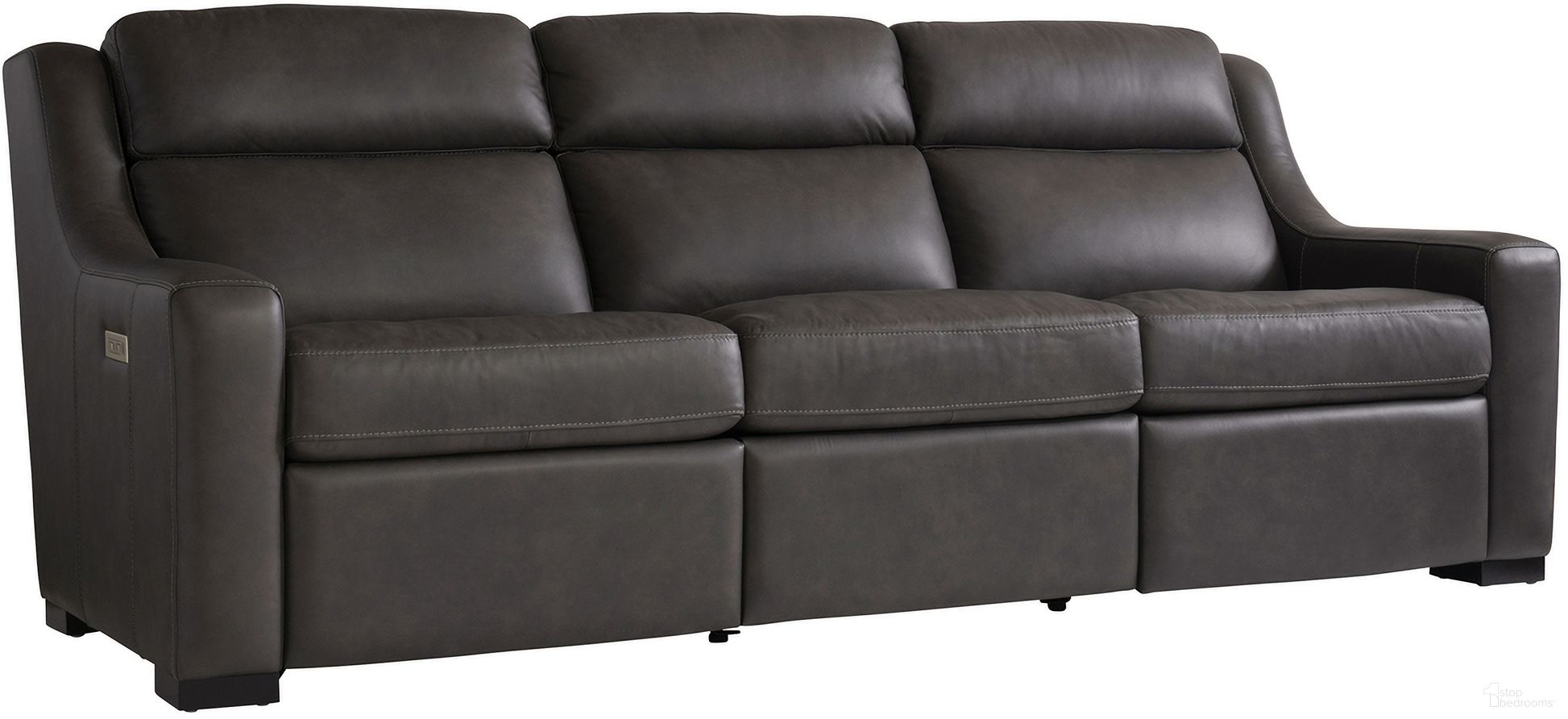 The appearance of Germain Leather Power Motion Sofa In Grey designed by Bernhardt in the modern / contemporary interior design. This grey leather piece of furniture  was selected by 1StopBedrooms from Germain Collection to add a touch of cosiness and style into your home. Sku: 2027RHO. Material: Leather.