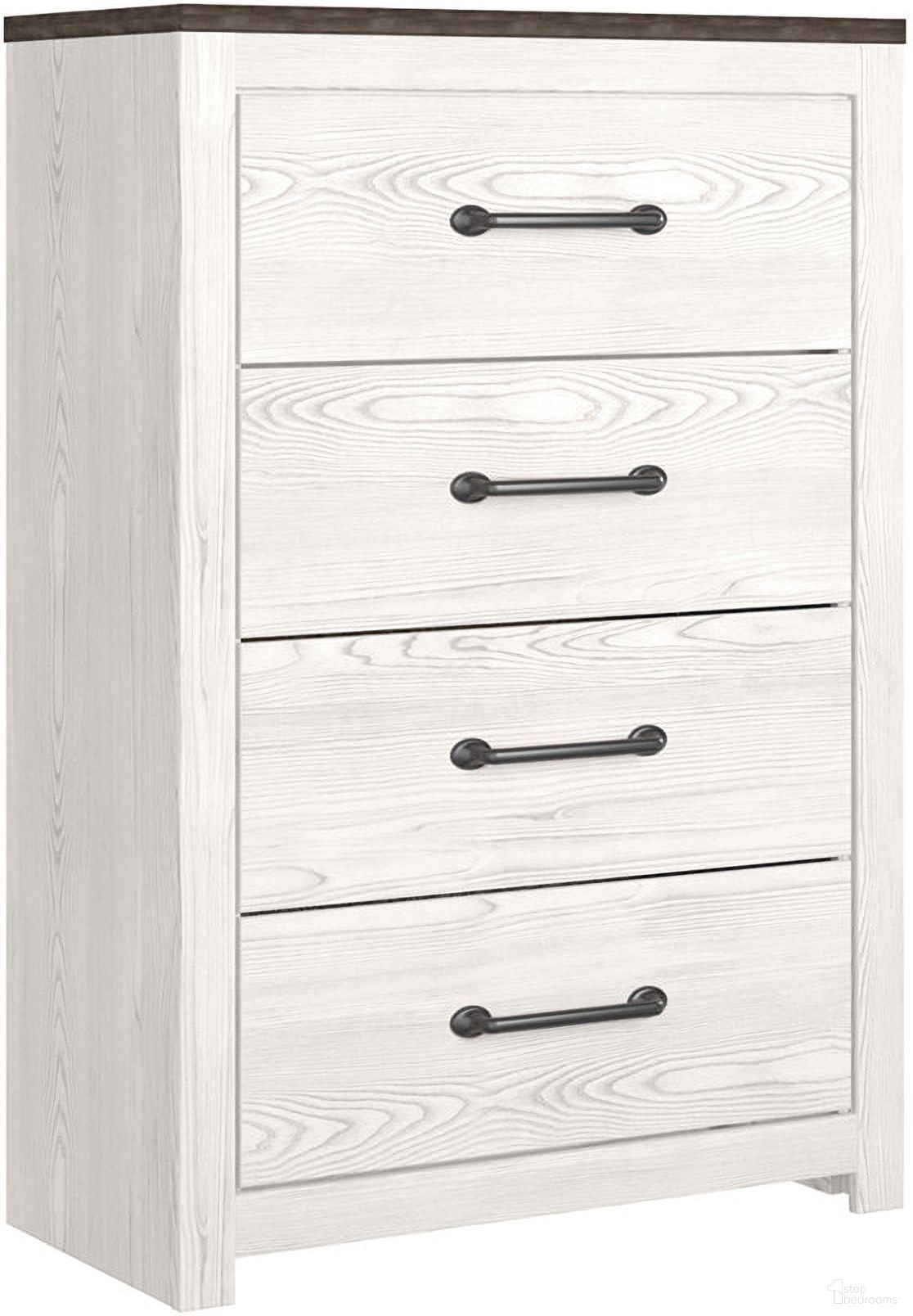 The appearance of Gerridan White/Gray Four Drawer Chest designed by Signature Design by Ashley in the transitional interior design. This white/gray piece of furniture  was selected by 1StopBedrooms from Gerridan Collection to add a touch of cosiness and style into your home. Sku: B1190-44. Material: Wood.
